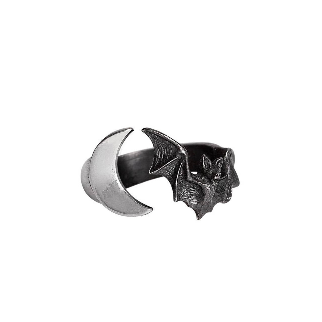 Gothic Bat & Crescent Moon Ring - Sterling Silver Jewelry for Women, Unique Halloween & Gothic Fashion Accessory, Perfect for Night Out & Cosplay