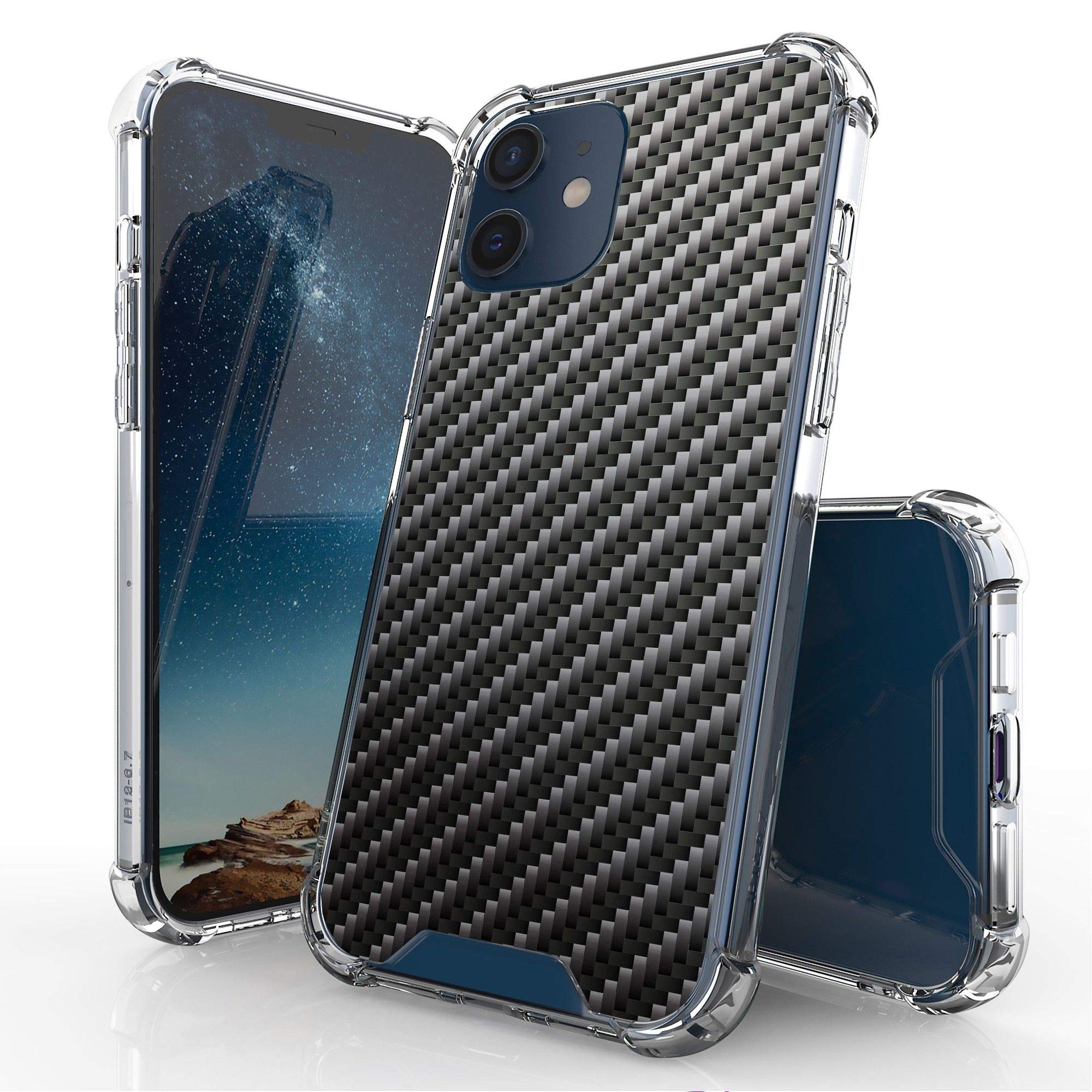 Scratch-Proof Slim Hard PC Back Cover with Easy Grip & Flexible Bumper - Lightweight iPhone 12 Mini Case in Flying Carbon Fiber Print | Perfect for Daily Protection and Stylish Look