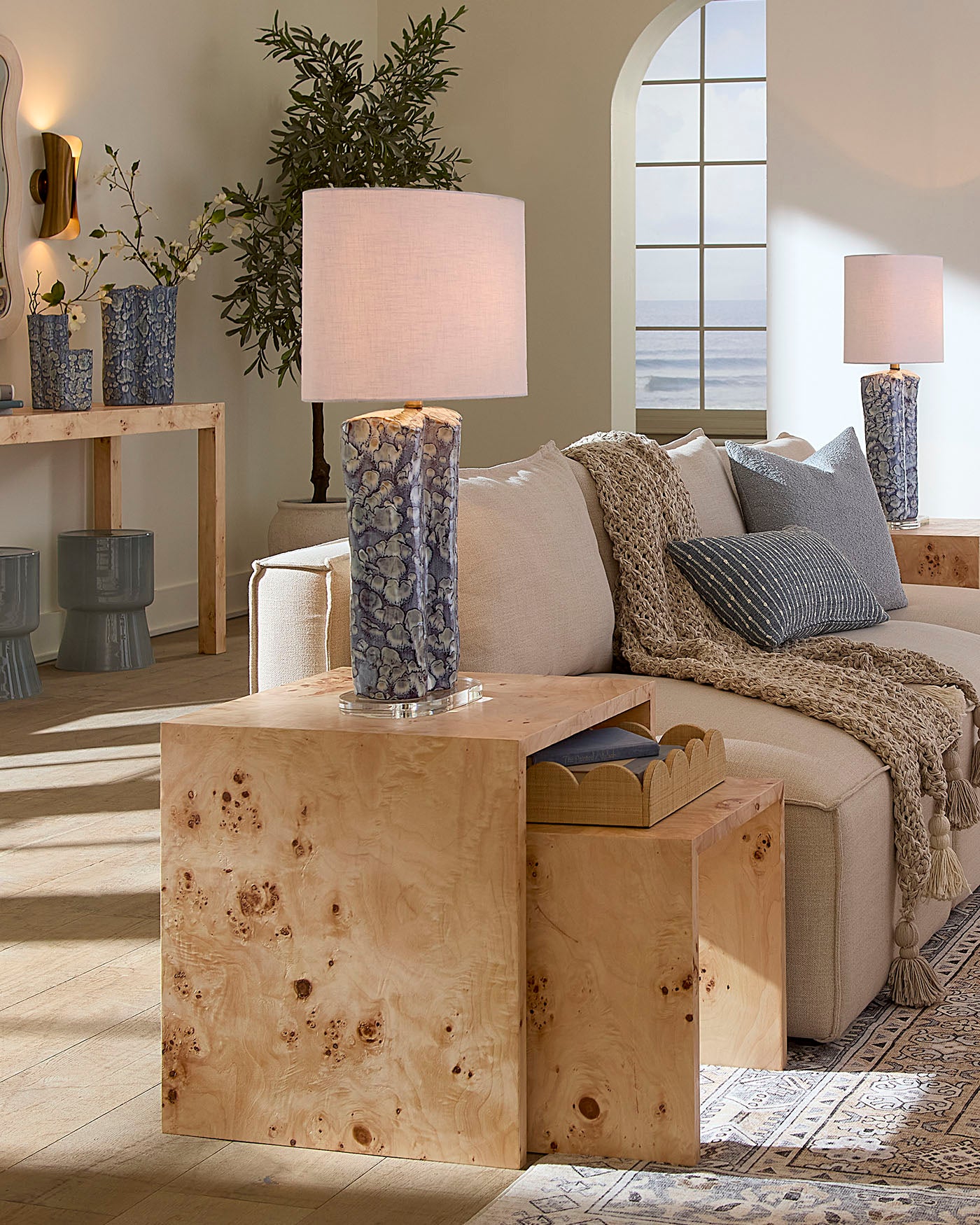 Natural Wood Bedford Nesting Tables Set of 2 - Modern Side End Tables for Living Room, Bedroom, or Office - Space Saving Furniture for Small Spaces