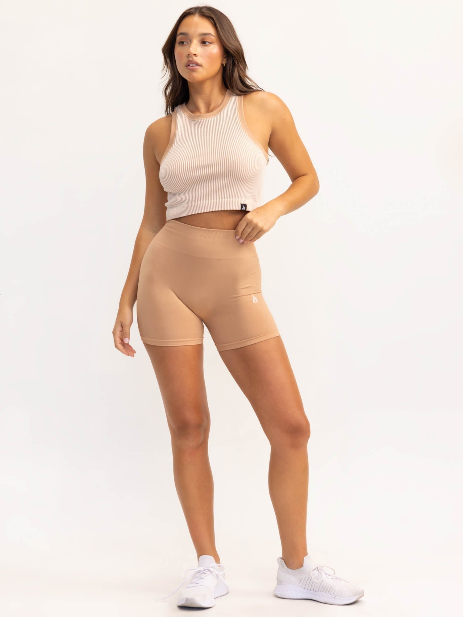 Lift 2.0 Rib Seamless Tank Top for Women - Comfortable Stretchy Slim Fit Camisole in Tan/White | Perfect for Yoga, Workout, Layering & Everyday Wear