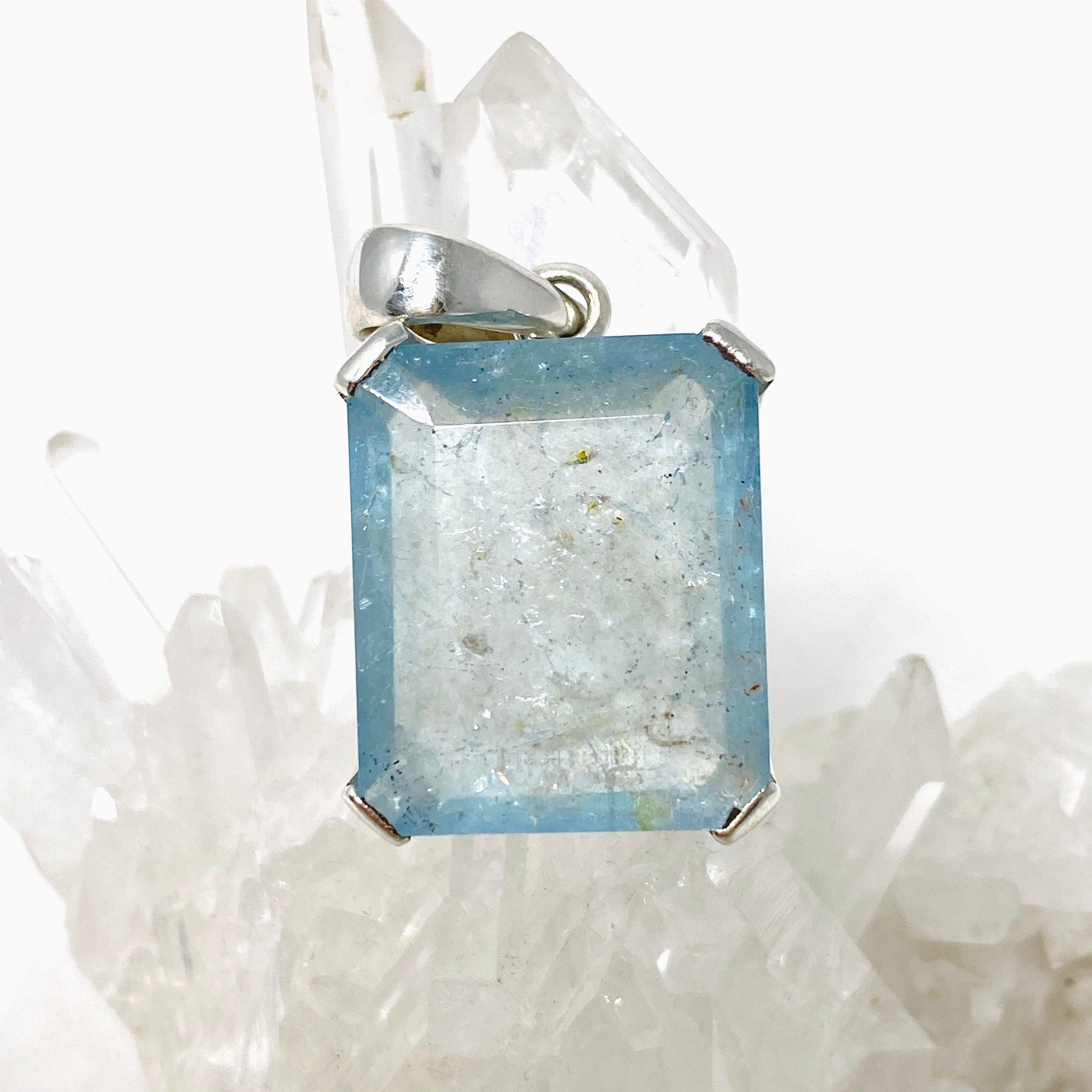 Natural Aquamarine Faceted Rectangle Pendant Necklace PPGJ746 - Elegant Jewelry Gift for Women, Perfect for Weddings & Special Occasions