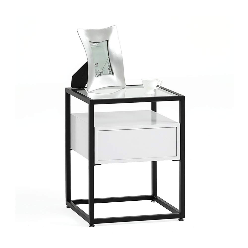 Modern Small Coffee Table with 2 Shelves & Drawers - Glass Top Side Table for Living Room, Bedroom, Sofa - Compact Storage Cabinet for Home Decor & Organization | Perfect for Small Spaces, Apartments, and Cozy Reading Nooks