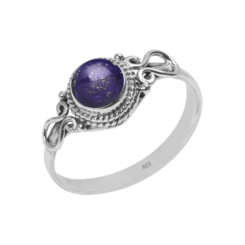 Lapis Lazuli Stone Ring for Women - Handmade 925 Sterling Silver Solitaire Ring with Natural Gemstone | US Size 5 Round Birthstone Jewelry | Minimalist Gift for Her, Birthday, Anniversary & Special Occasions