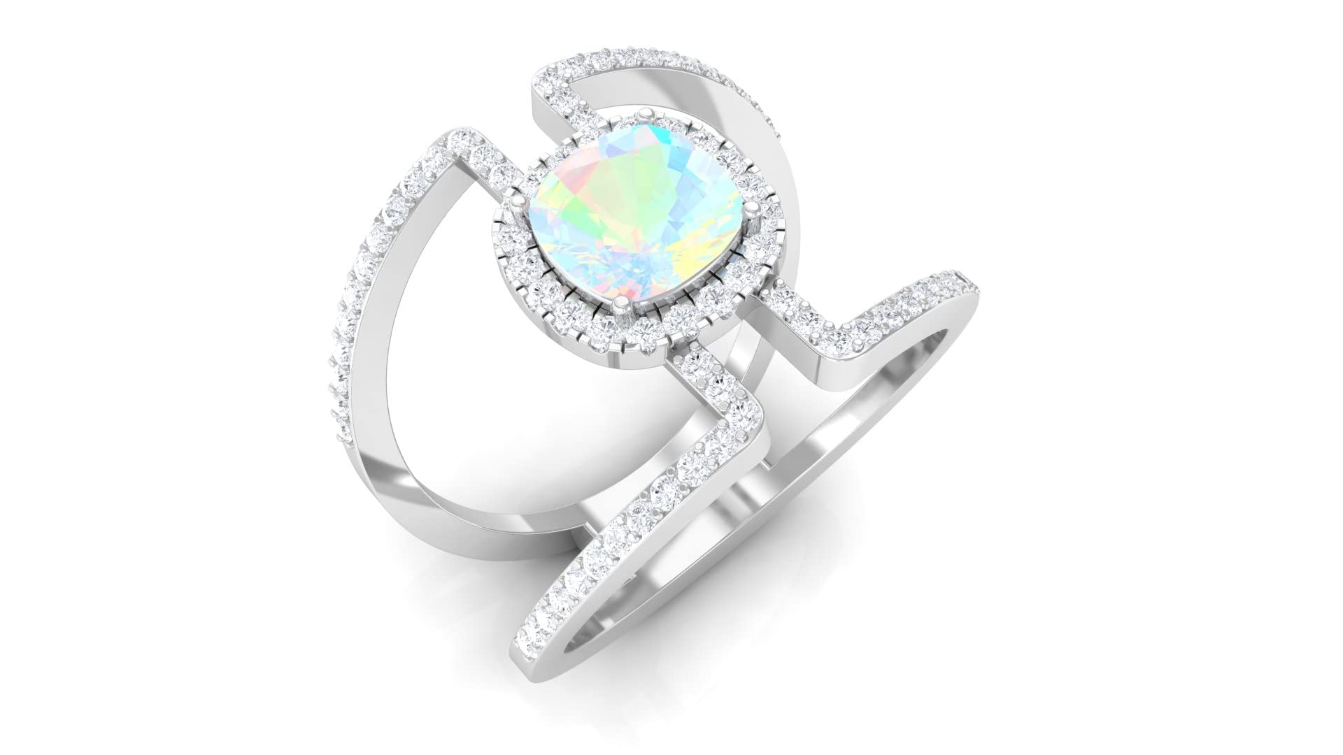 Ethiopian Opal Double Band Ring with Diamond - 14K Solid Gold Women's Cocktail Ring | Elegant Jewelry for Parties, Weddings & Special Occasions