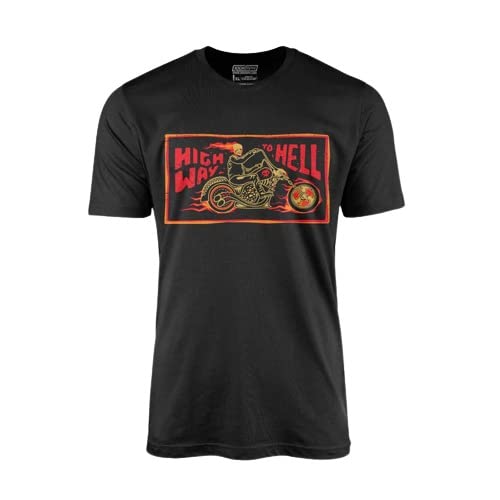 Highway to Hell Motorcycle T-Shirt for Men & Women - 100KMPH Rideholic Graphic Tee - Casual Round Neck Half Sleeve Cotton Shirt for Bikers, Road Trips & Rock Music Fans