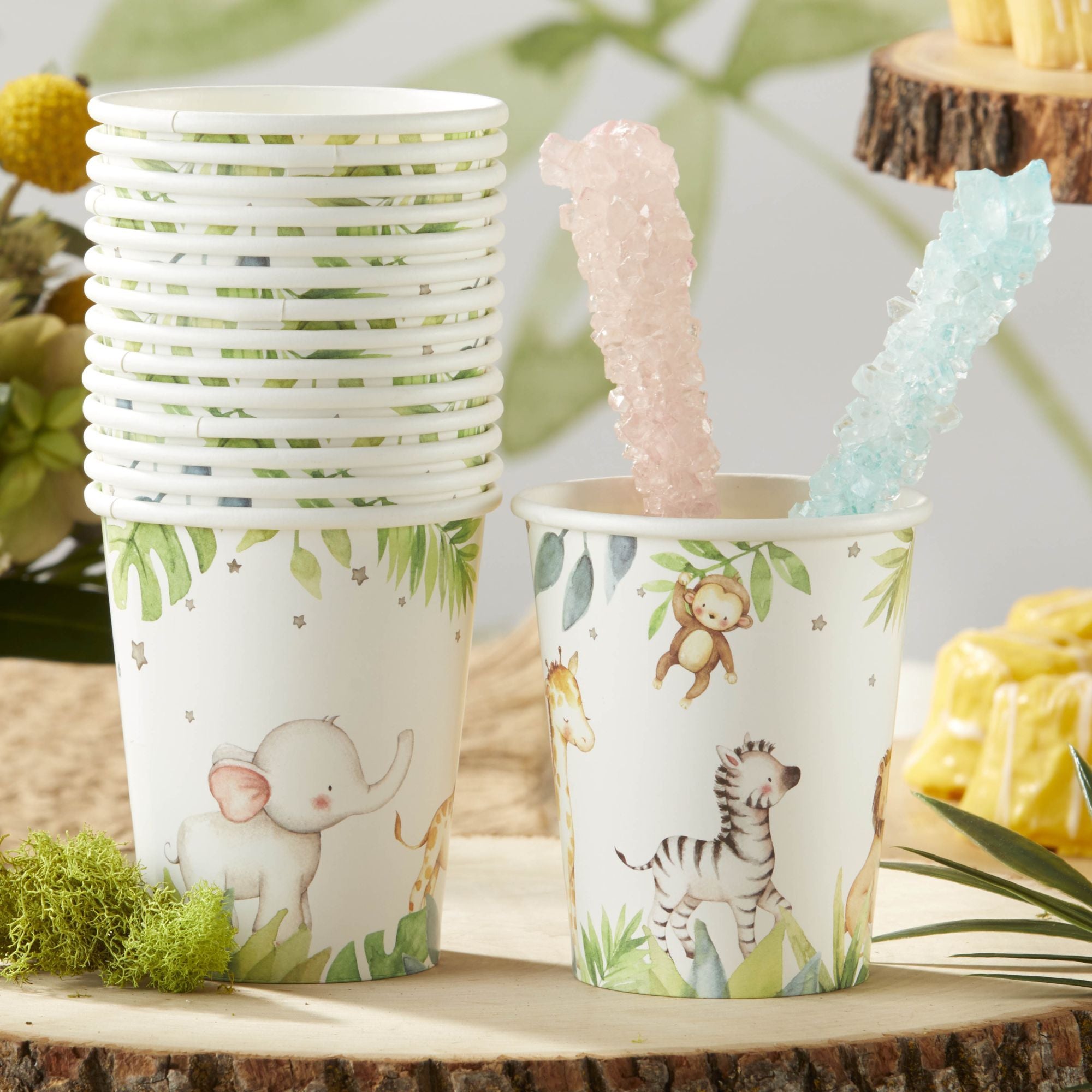 Safari Baby 7 oz. Disposable Paper Cups - Pack of 16 - Animal Print Party Cups for Kids Birthday, Baby Shower & Picnic Supplies