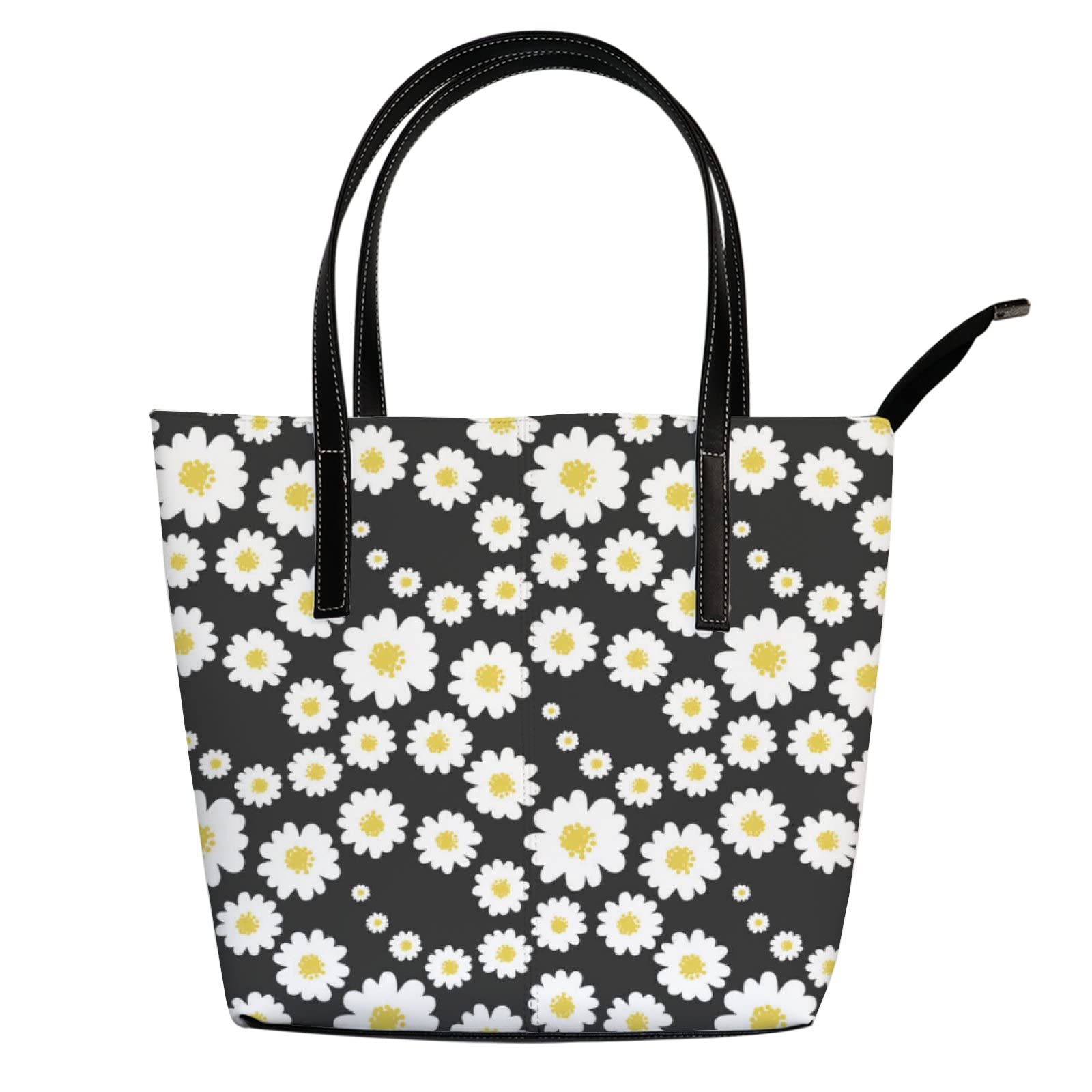 Elegant White Chrysanthemum Floral Leather Tote Bag for Women - Stylish Crossbody Work Handbag with Zipper | Perfect for Office, Travel & Daily Use