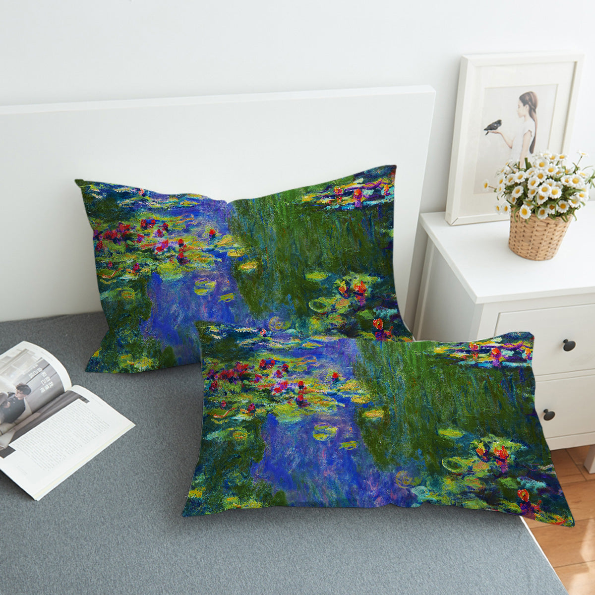 Claude Monet Water Lilies Pillow Sham - Decorative Floral Printed Pillow Cover for Living Room, Bedroom, Sofa & Couch Decor - Home Decor Gift Idea for Art Lovers