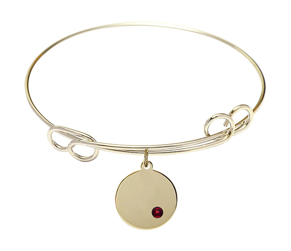 F A Dumont 7.5 Inch Round Double Loop Bangle Bracelet with Plain Disc Charm - Elegant Jewelry for Women, Perfect for Parties, Weddings & Everyday Wear