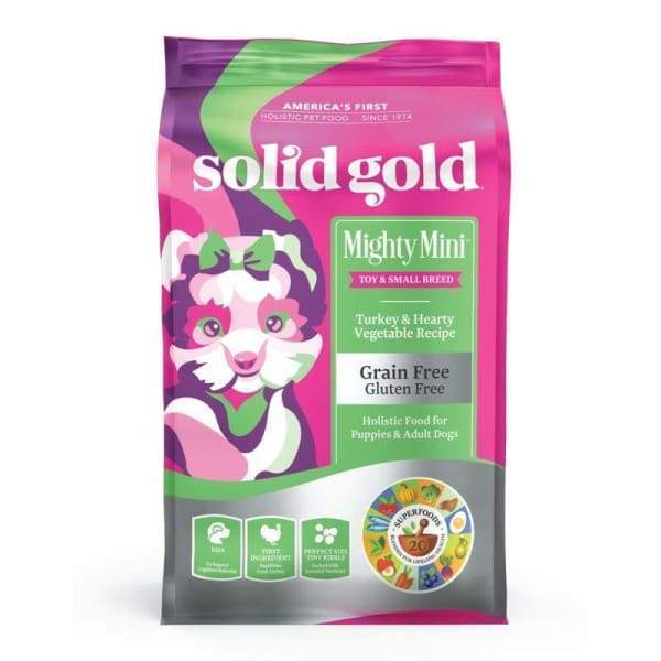 Premium Solid Gold Mighty Mini Turkey & Hearty Vegetable Recipe Dry Dog Food - 1.8kg (4 lbs) Grain-Free Small Breed Formula for Puppies & Adult Dogs - Perfect for Indoor Pets & Travel Snacks