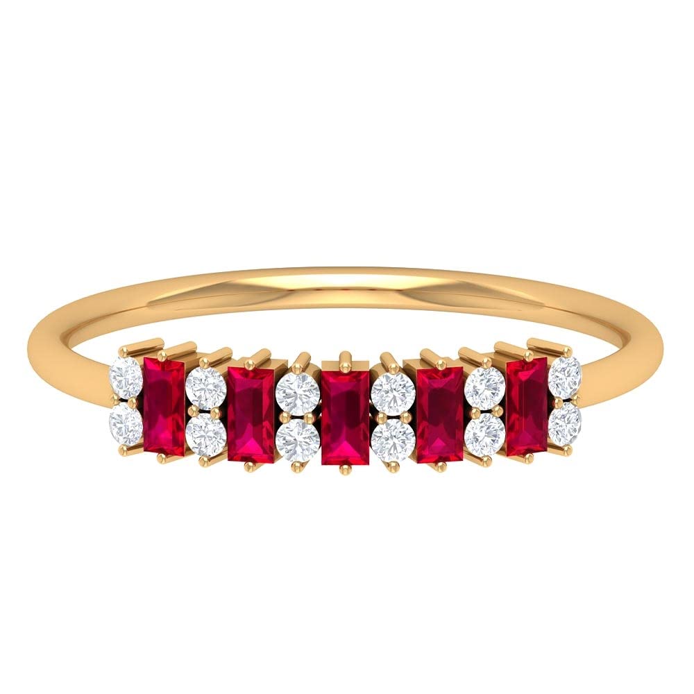 1/2 CT Lab-Created Ruby & Moissanite Ring for Women - 14K Solid Gold Minimalist Cluster Ring | Elegant Jewelry for Weddings, Anniversaries & Special Occasions