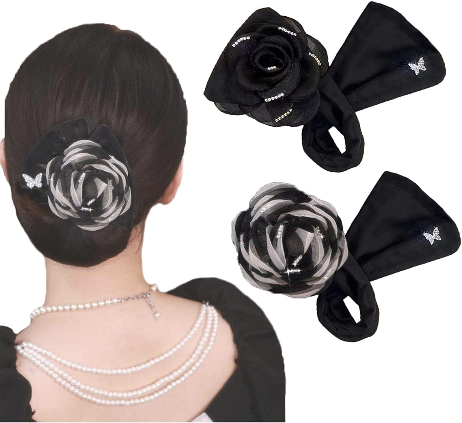 Aphro Exquisite Big Flower Hair Bun - Handmade Floral Twist Bun Maker, Lazy Hair Curler for Women & Girls (2PCS) - Perfect for Weddings, Parties & Everyday Elegant Hairstyles