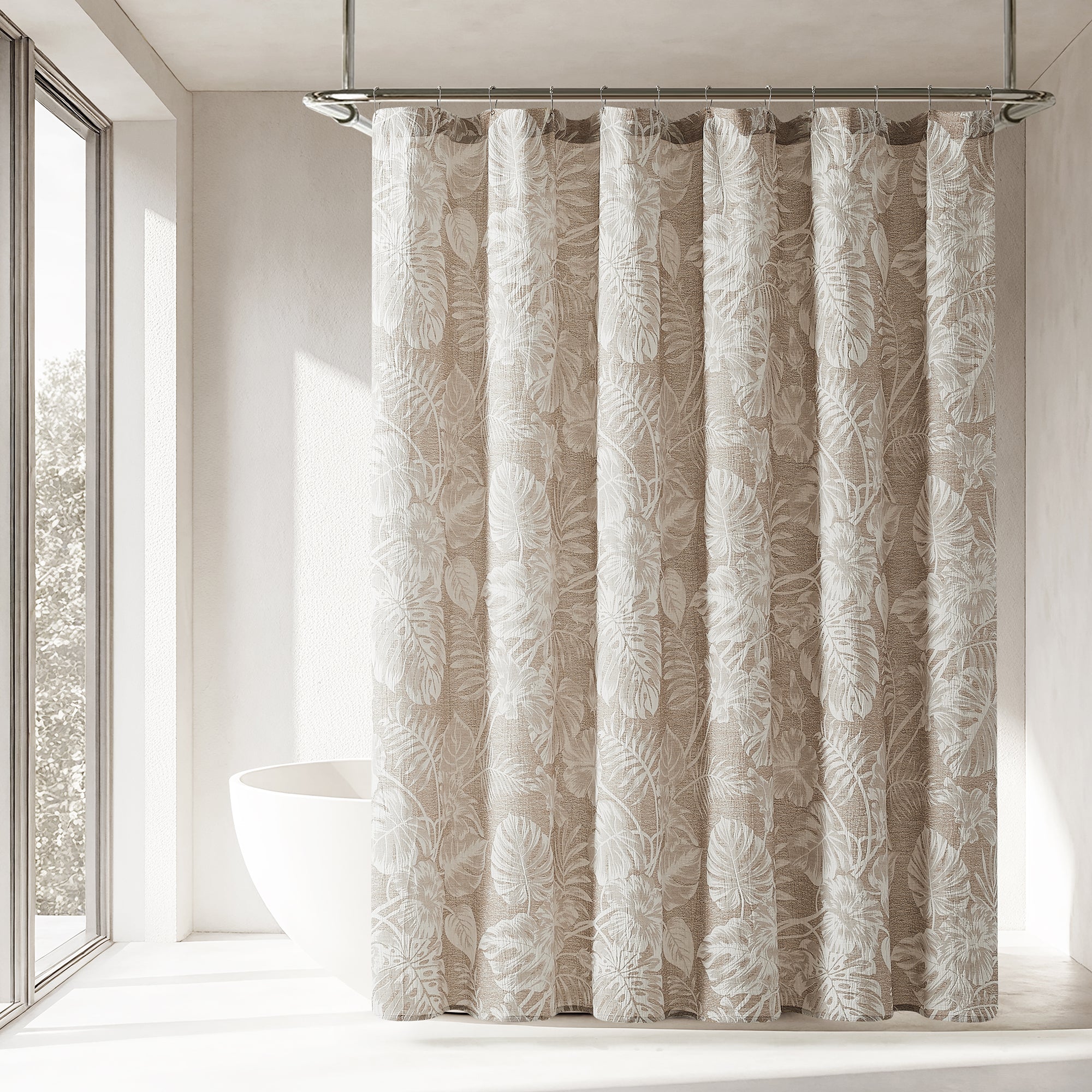 Bali Tropical Leaves Shower Curtain - Waterproof Bathroom Decor with Exotic Palm Leaf Design - Perfect for Beach House, Spa Bathroom & Boho Home Decor