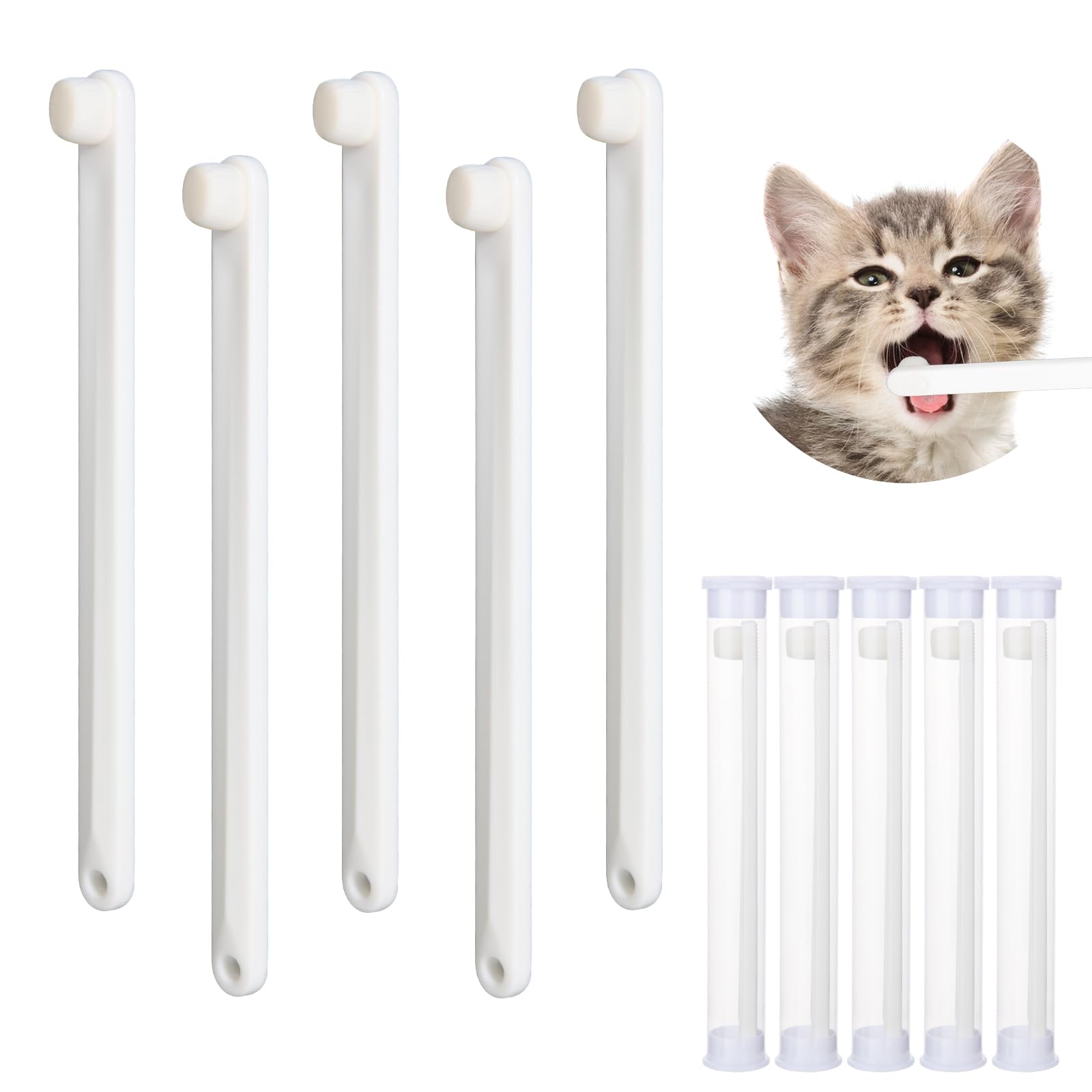 5-Pack Small Dog & Cat Toothbrush Set with Micro Nano Bristles - Gentle Pet Teeth Cleaning Kit for Puppies & Kittens - Includes Storage Box (White) - Perfect for Daily Oral Care & Dental Hygiene at Home