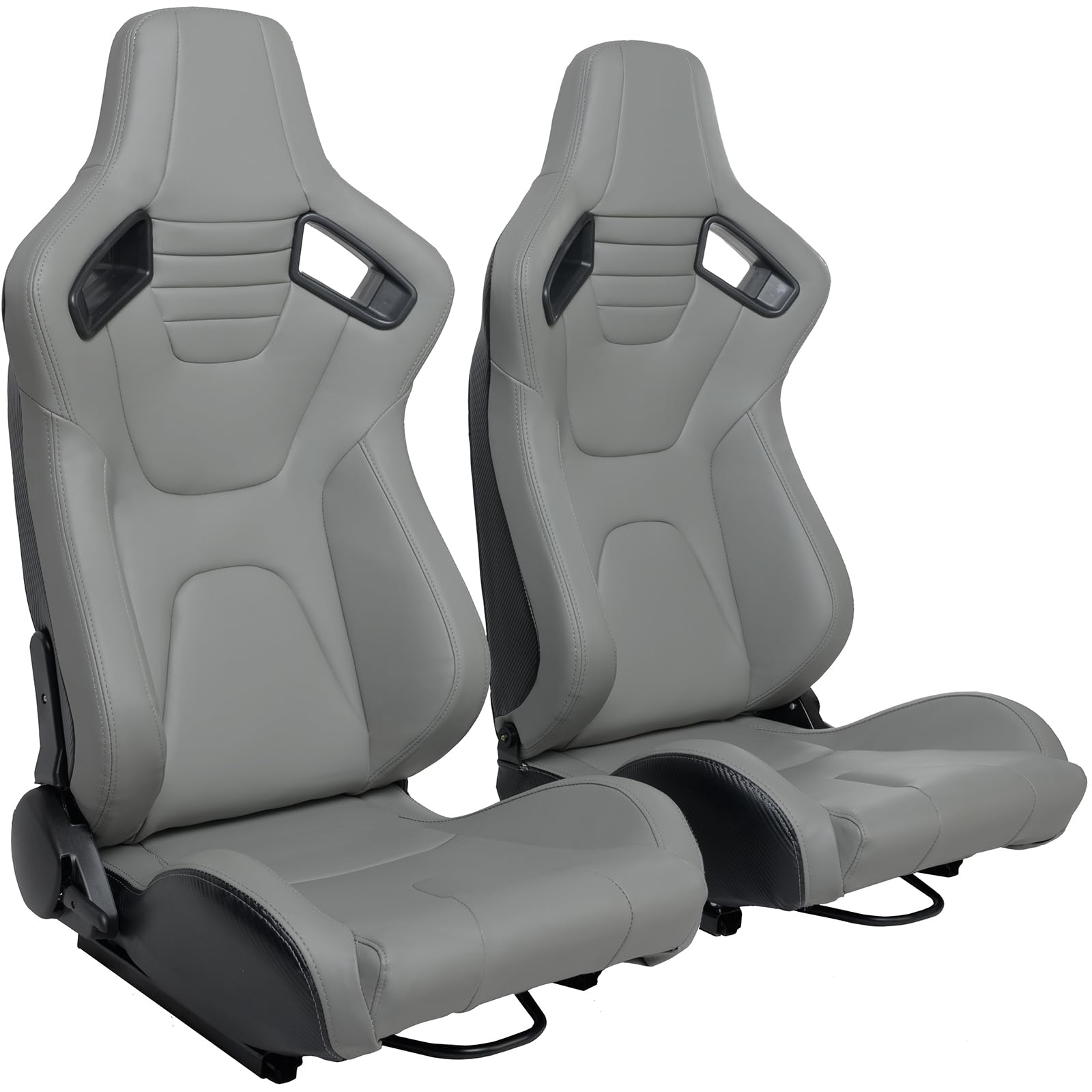 2 Pack Universal PVC Leather Racing Bucket Seats with Dual Lock Sliders - Adjustable Front & Back Automotive Sports Seats for Cars (Gray) - Perfect for Racing Enthusiasts & Car Upgrades