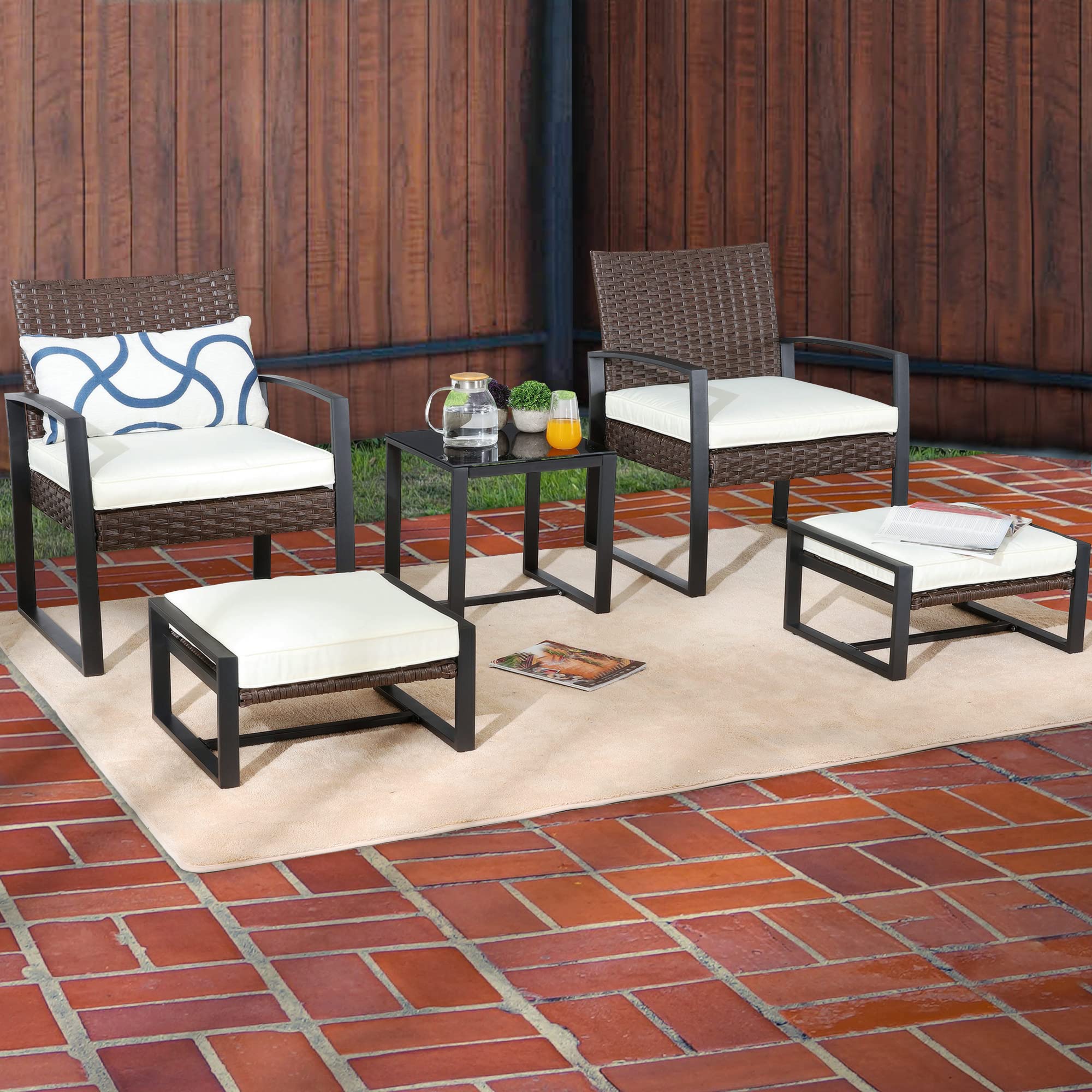 PatioFestival 5-Piece Outdoor Wicker Conversation Set with 3.1