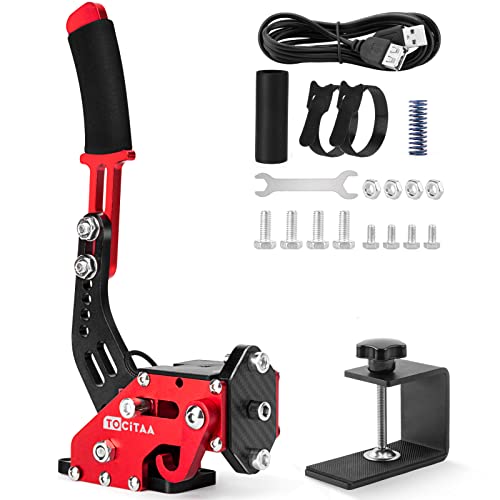 64 Bit USB Handbrake for PC Racing Simulators - Hall Sensor, Adjustable Clamp & 2m Cable - Compatible with Logitech G25/G27/G29/G920/G923 & Thrustmaster T500/T300 (Red) - Perfect for Drifting, Rally & Sim Racing Games