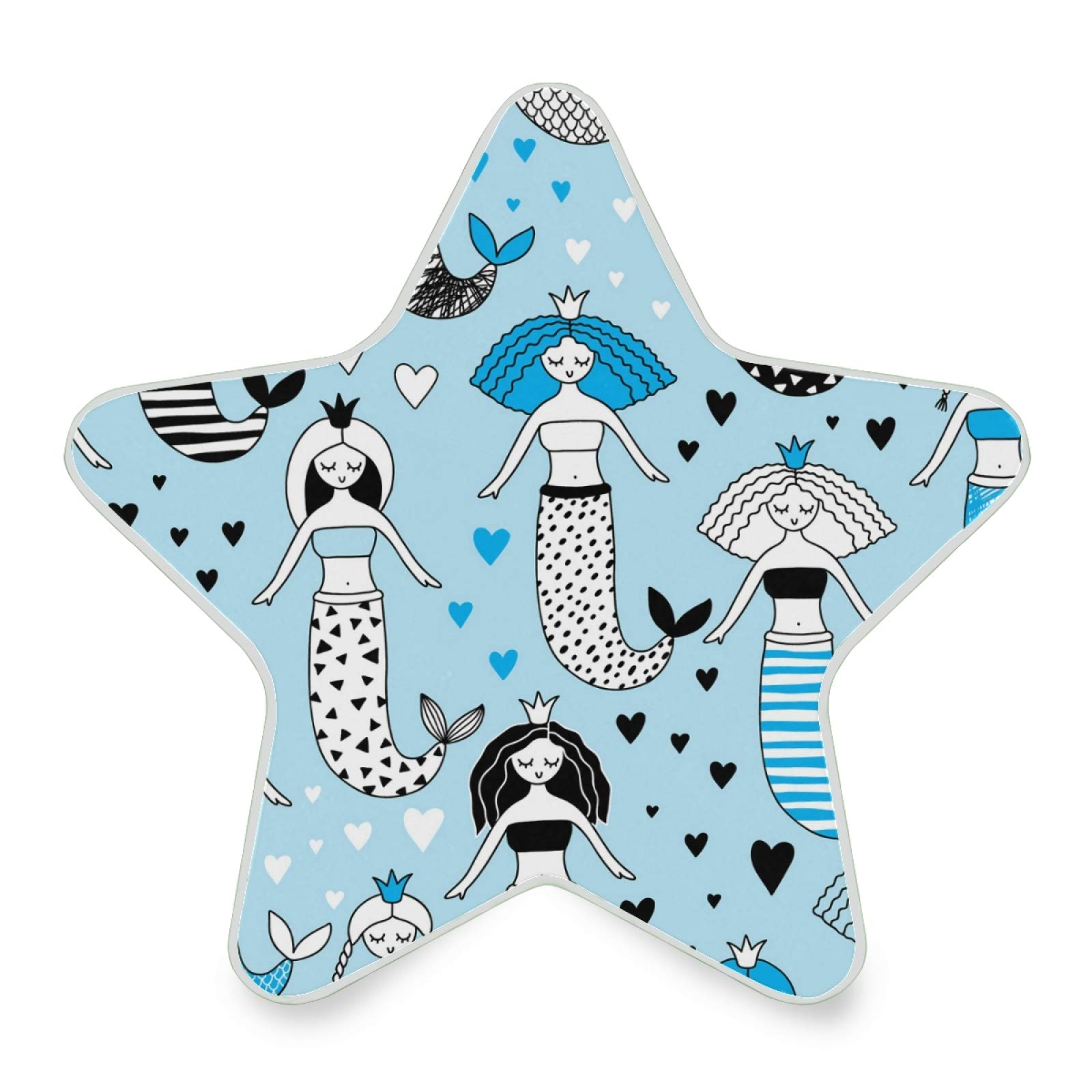 Cute Mermaids Blue LED Night Light with Smart Dusk-to-Dawn Sensor - Star Shape Plug-in Lamp for Bedroom, Bathroom, Hallway & Stairway Decor | Perfect for Kids' Rooms, Nursery Nightlight & Home Safety Lighting