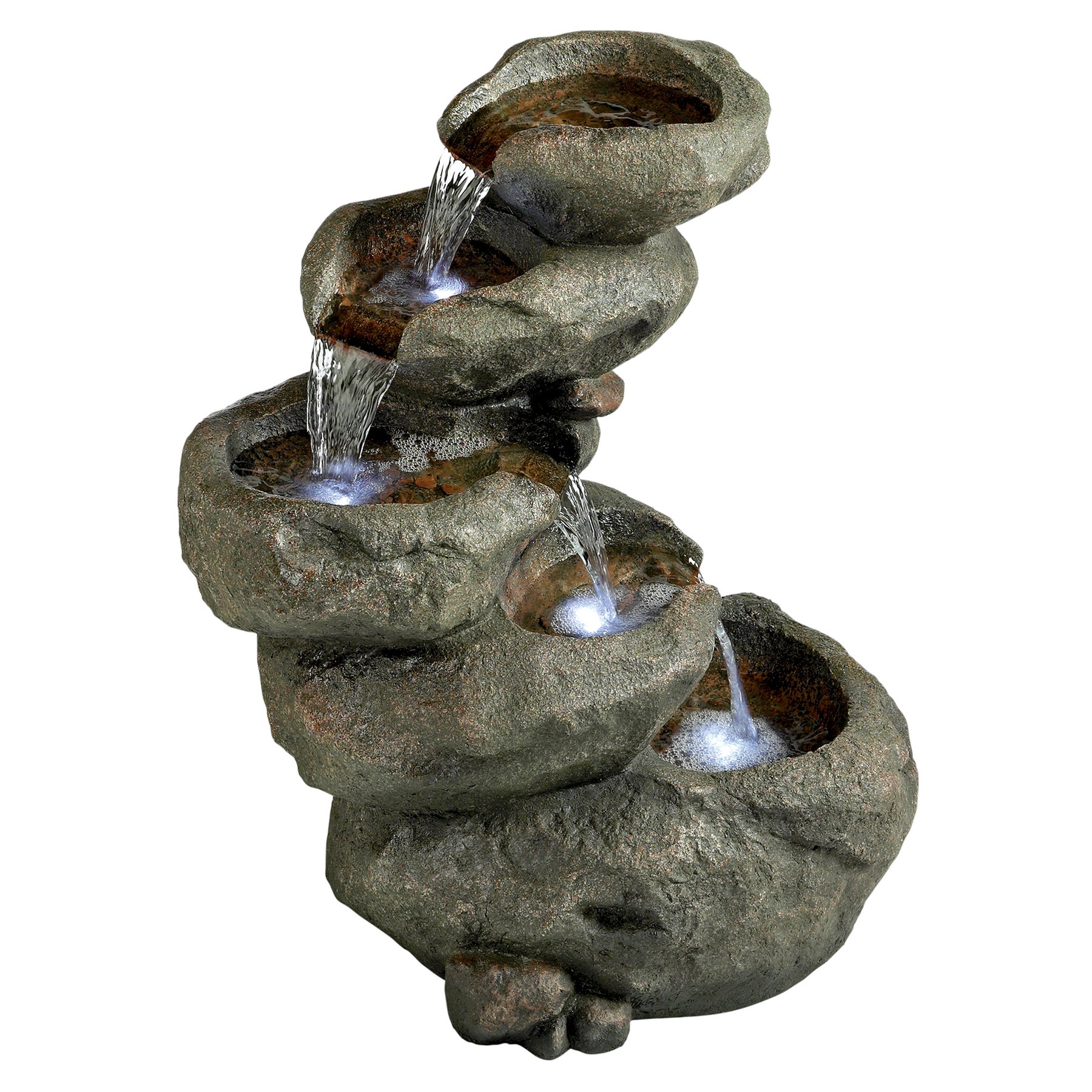 LED Light Water Fountain - Avalanche Peak Garden Decor Rock Feature - Outdoor Waterfall for Patio, Yard, and Landscape Design
