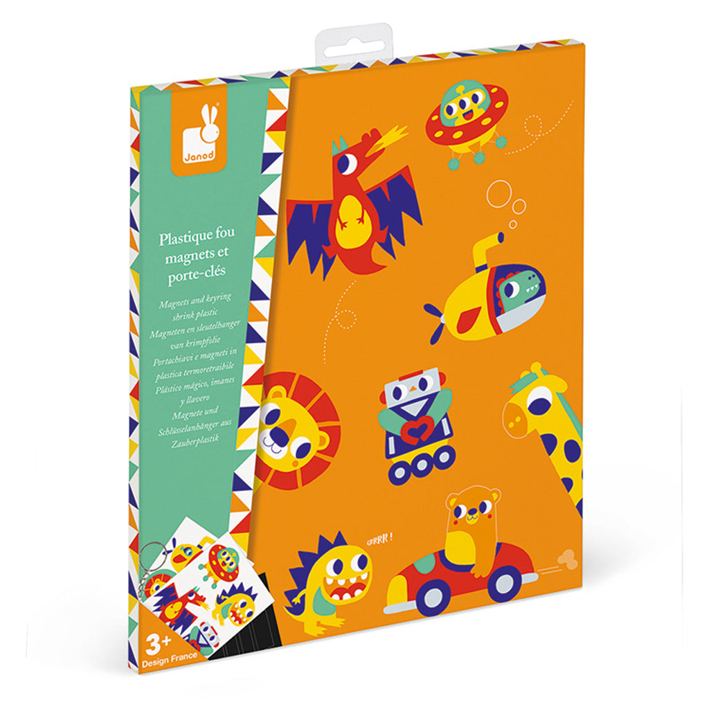 Janod Magnetic Shrink Art Kit with Keyrings - DIY Creative Craft for Kids, Fun Shrinky Dink Activity for Birthday Parties & Classroom Projects