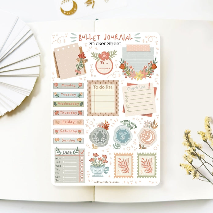 Bullet Journal Essentials: Floral Stickers & Decorative Supplies for Creative Journaling, Scrapbooking & DIY Projects