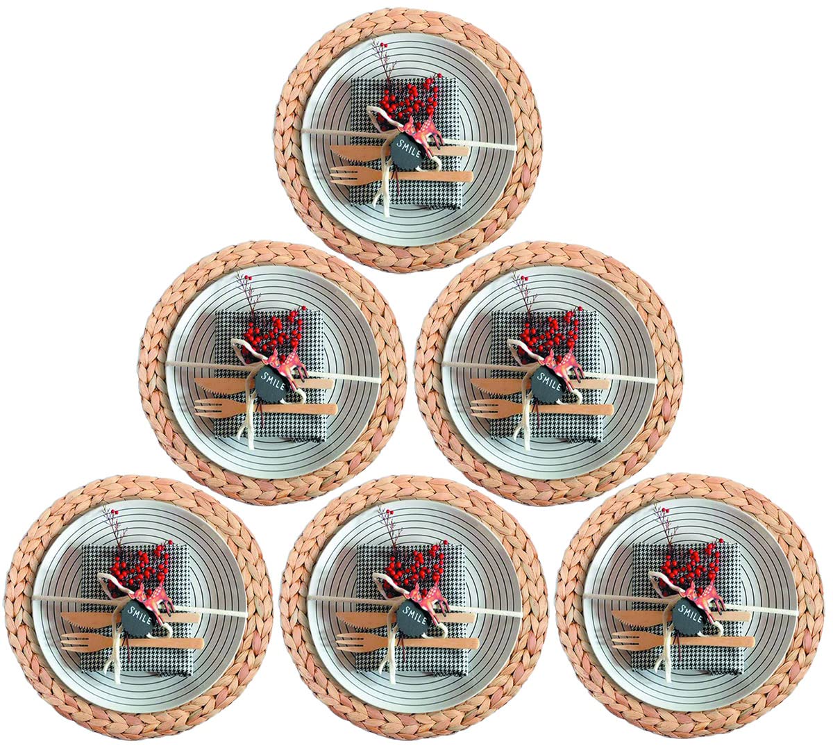 WENFOME 6 Pack Round Woven Placemats - 13 Inch Natural Wicker Rattan Table Mats, Water Hyacinth Straw Braided Rustic Charger Plates for Dining Table | Perfect for Farmhouse Decor, Outdoor Picnics & Dinner Parties