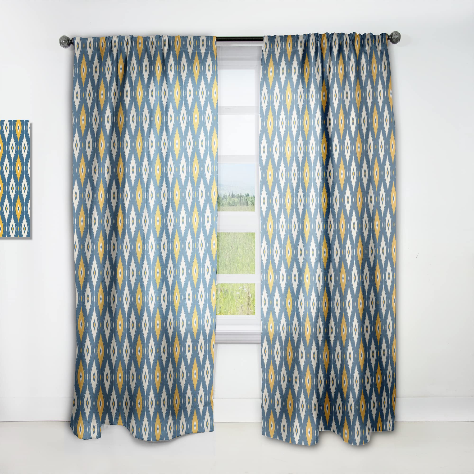 DesignQ Retro Abstract Pattern II Thermal Insulated Curtains - 52x84 Single Panel for Bedroom & Living Room - Perfect for Home Decor & Light Control