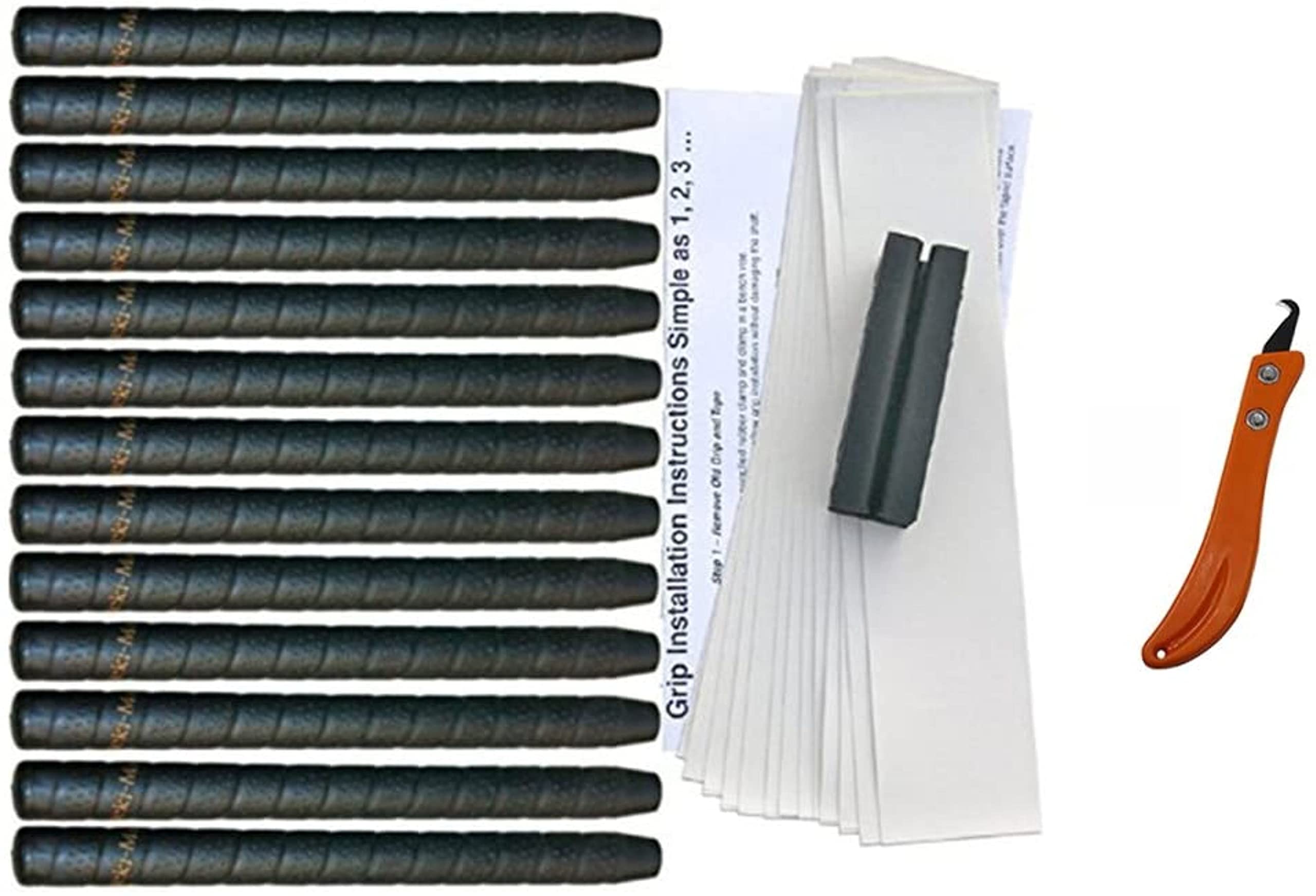 Tacki-Mac Unified Wrap Non-Tapered Oversize Golf Grip Kit with Utility Hook Blade – 13 Grips, Grip Tape, Clamp, Removal Tool & Instructions – Perfect for Golf Club Maintenance & Customization