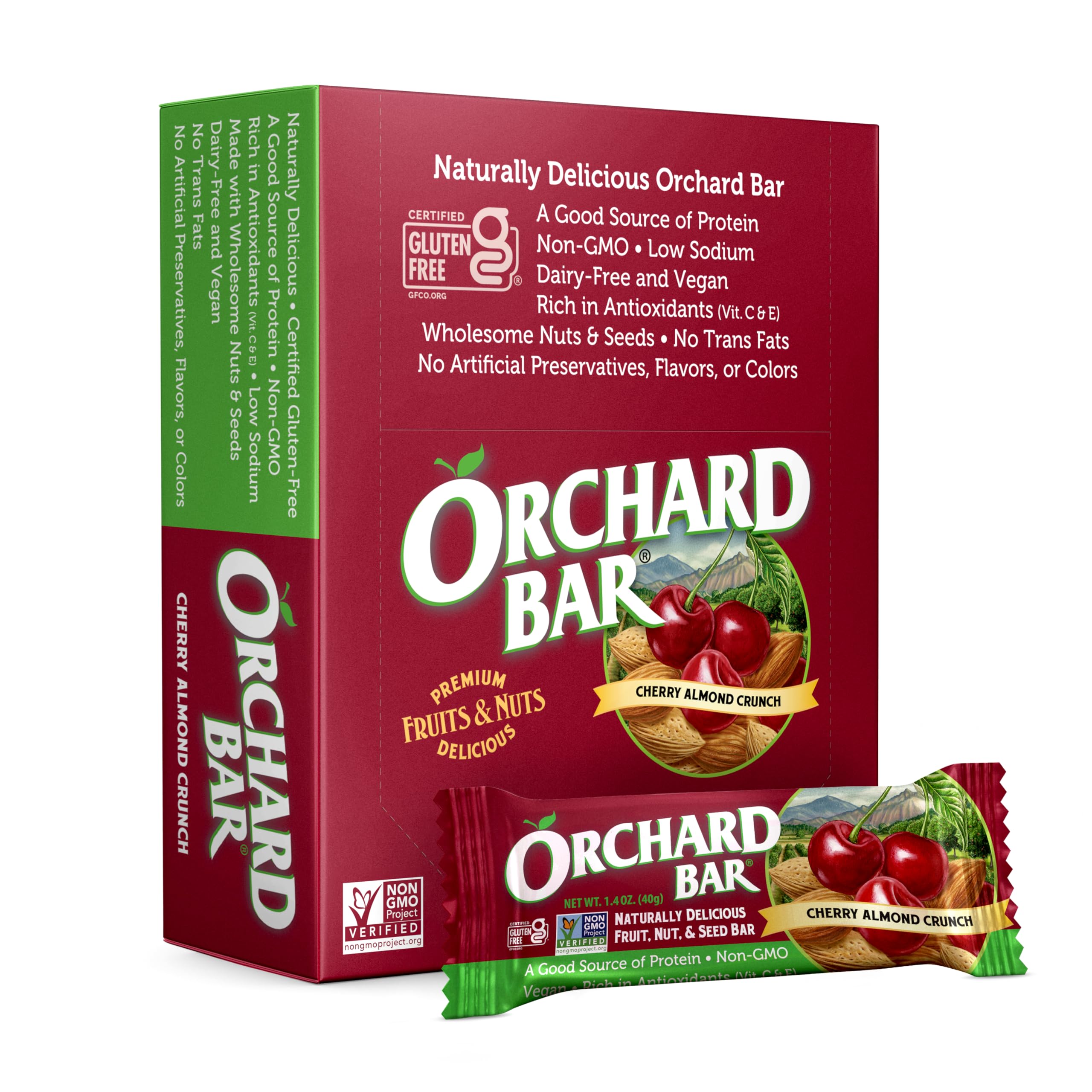 Organic Cherry Almond Fruit & Nut Bars - Non-GMO, Gluten-Free, 1.4oz (Pack of 12) | Healthy Snacks for Hiking, Travel & On-the-Go Energy