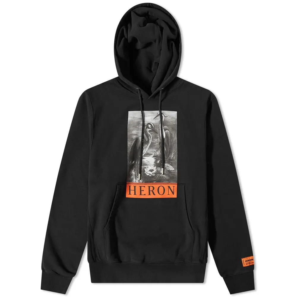 Heron Preston Black Heron Print Hoodie - Men's Streetwear Pullover Sweatshirt | Casual Fashion for Urban Outfits & Street Style