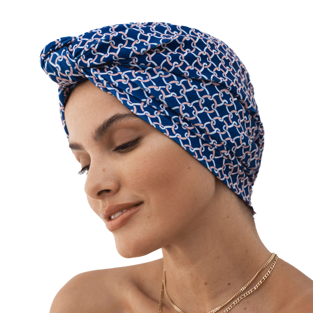 Louvelle Dahlia Shower Cap - Waterproof Bath Hair Protector for Women & Men - Navy Portside - Perfect for Showering, Bathing, Spa & Travel