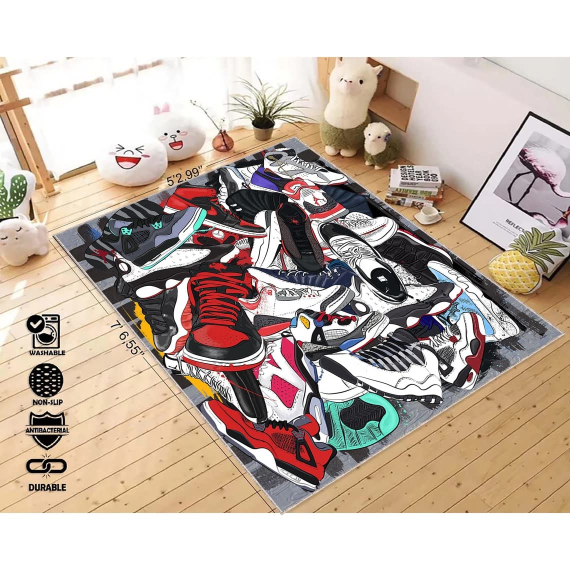 Custom Sneakers Rug - Hypebeast Street Style Sneaker Art Rug for Living Room & Bedroom (3.9x5.9 Feet, 120x180cm) - Cool Sports Decor Rug for Sneakerhead Fans