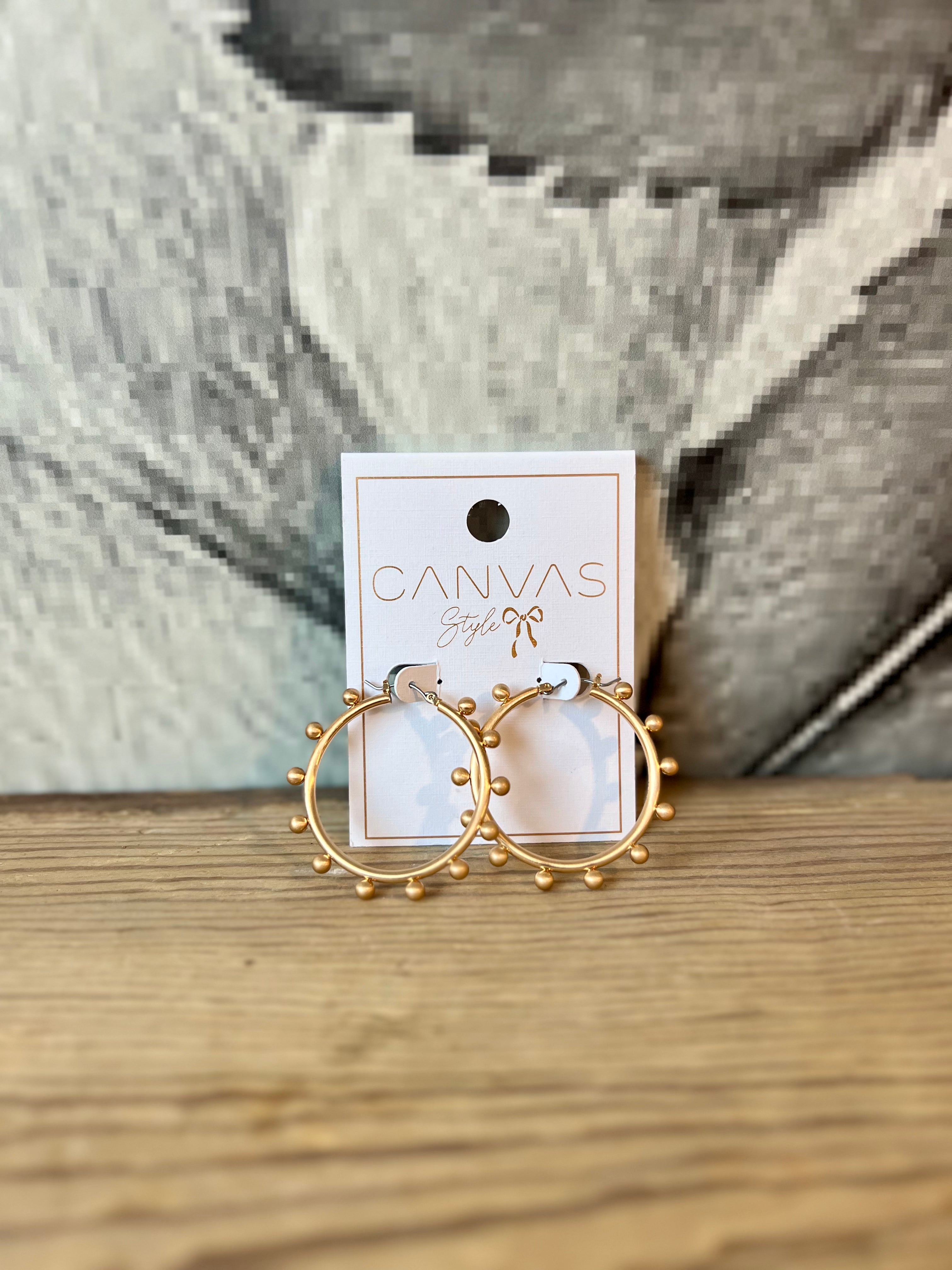 Canvas Katie Studded Hoop Earrings in Satin Gold - Trendy Chunky Hoop Earrings for Women, Fashion Jewelry Gift for Her, Perfect for Parties, Date Nights & Everyday Wear