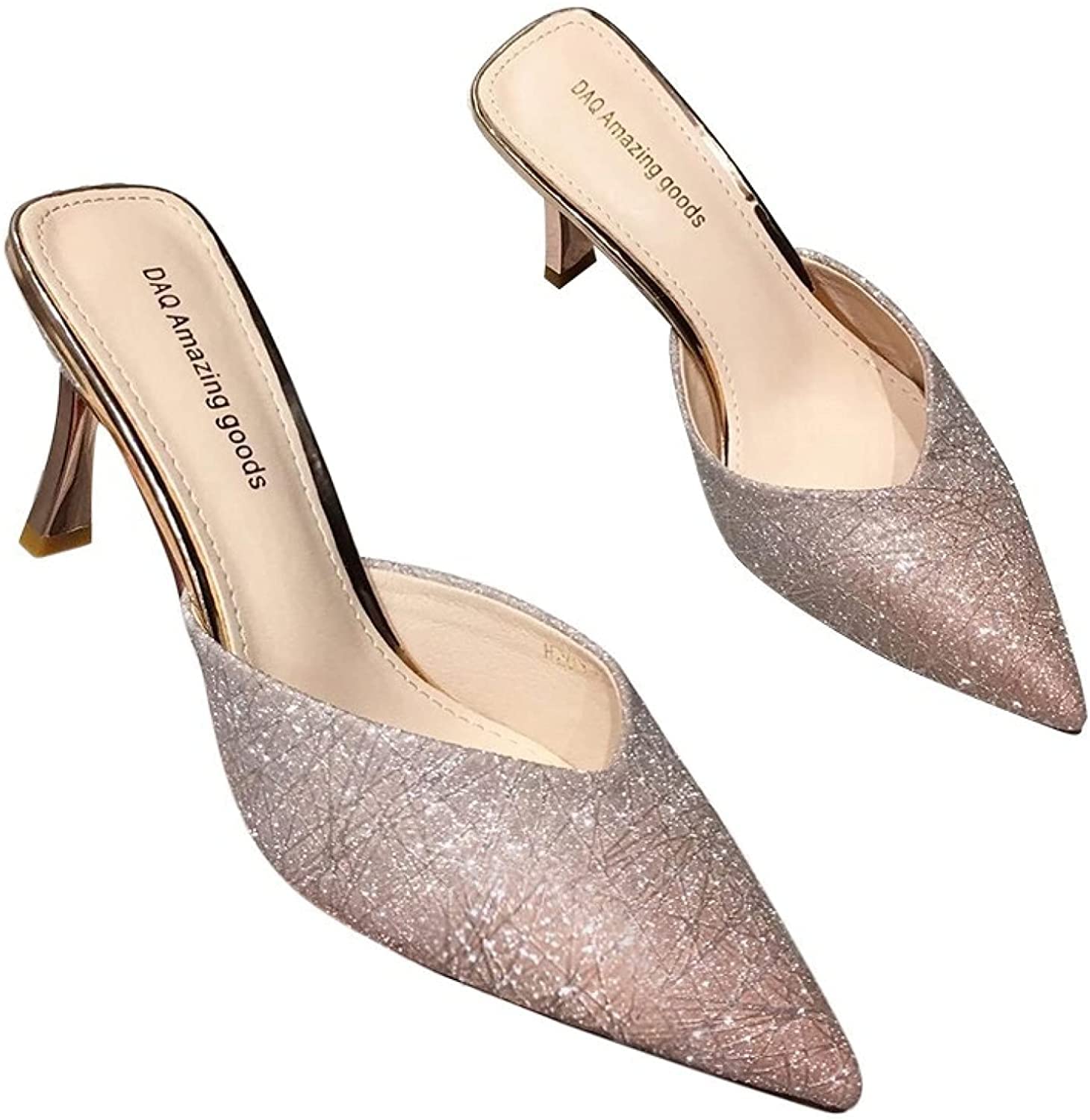 Women's Comfortable Sexy Glitter Kitten Heels - Pointed Toe Mule Sandals for Office, Party & Evening Wear | Classic Fashion Slide-On Shoes for Work & Special Occasions