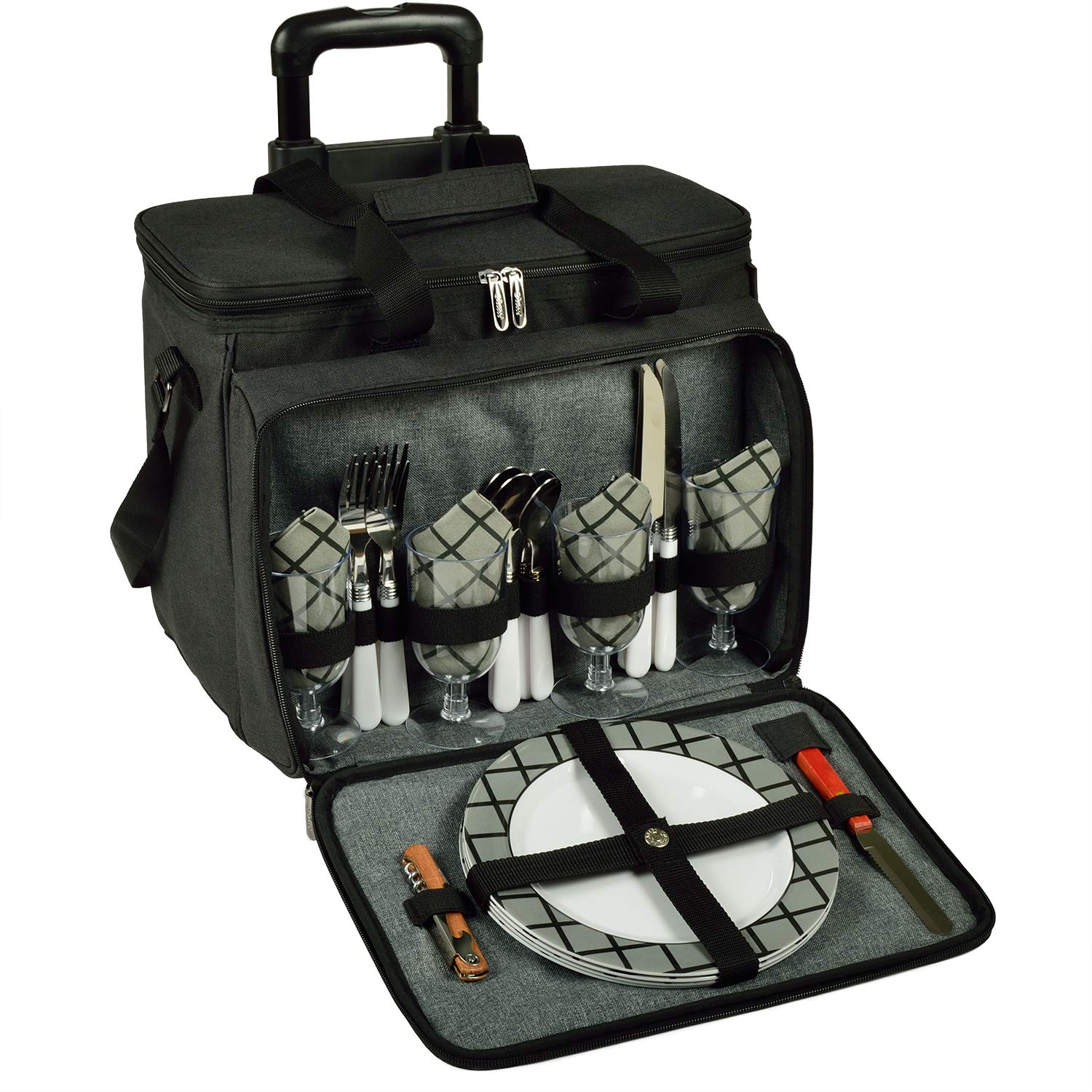 Picnic at Ascot Original Insulated Picnic Cooler for 4 People with Wheels - American Designed & Assembled | Perfect for Outdoor Parties, Beach Trips & Camping