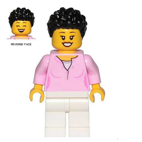 LEGO Minifigure Mom - Pink Female Top with Black Coiled Hair for LEGO Sets | Perfect for Family Play, City Scenes & Collectors
