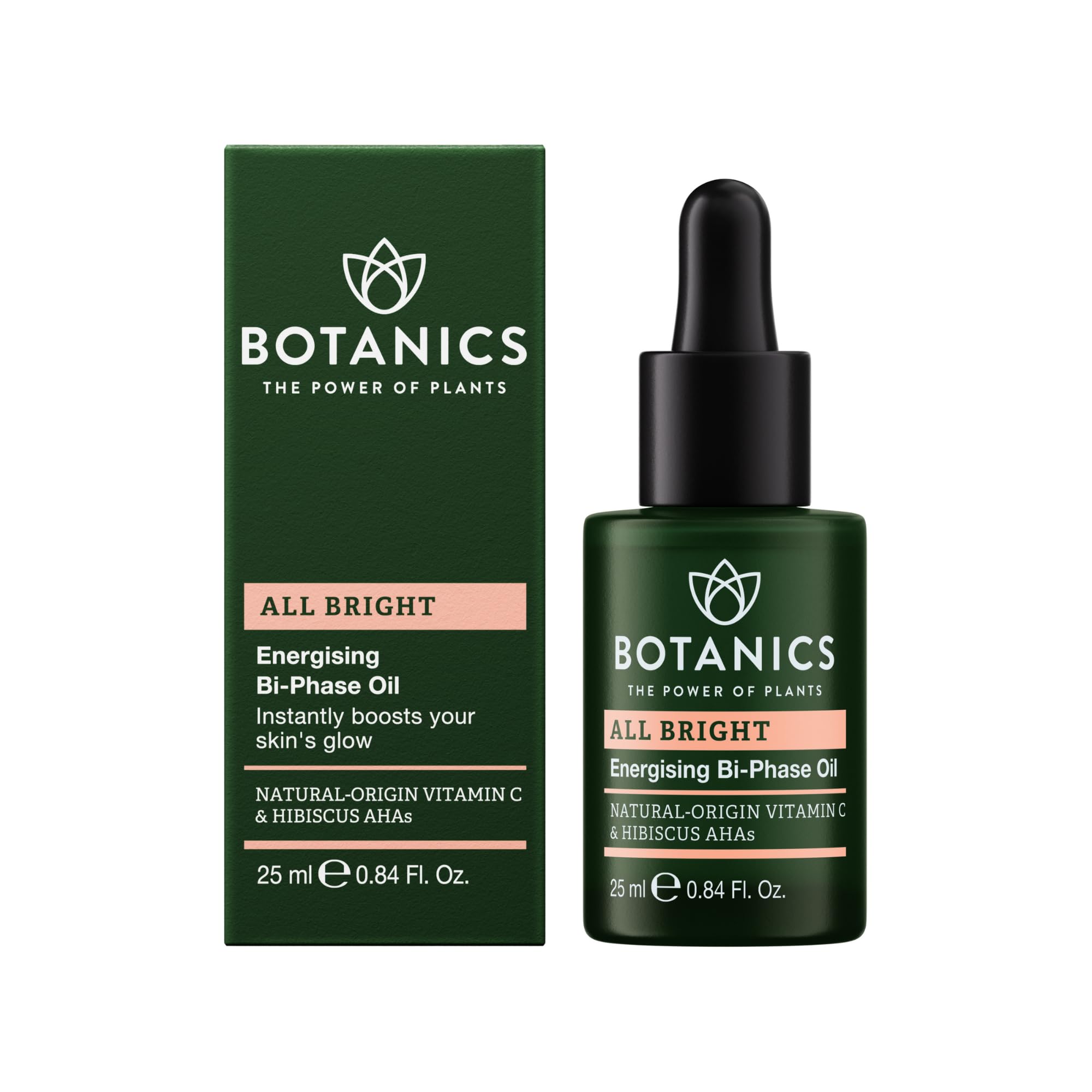 Botanics All Bright Facial Oil - Energizing Bi-Phase Face Oil for Gua Sha & Daily Radiance - Lightweight Non-Greasy Glow Serum to Brighten Dull Skin - Perfect for Morning Routine & Night Skincare (0.84 Fl Oz)
