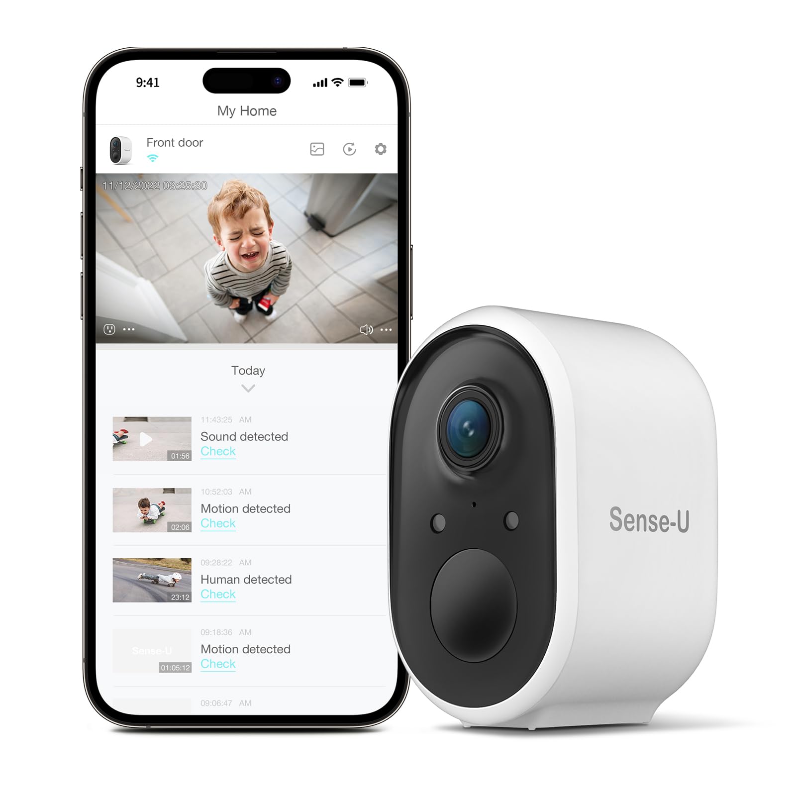 Sense-U Baby Security Camera 2 - Indoor/Outdoor HD Smart Monitor with Night Vision, PIR Motion Detection & Siren Alarm | No Monthly Fee | Ideal for Baby Monitoring, Pet Care & Home Security