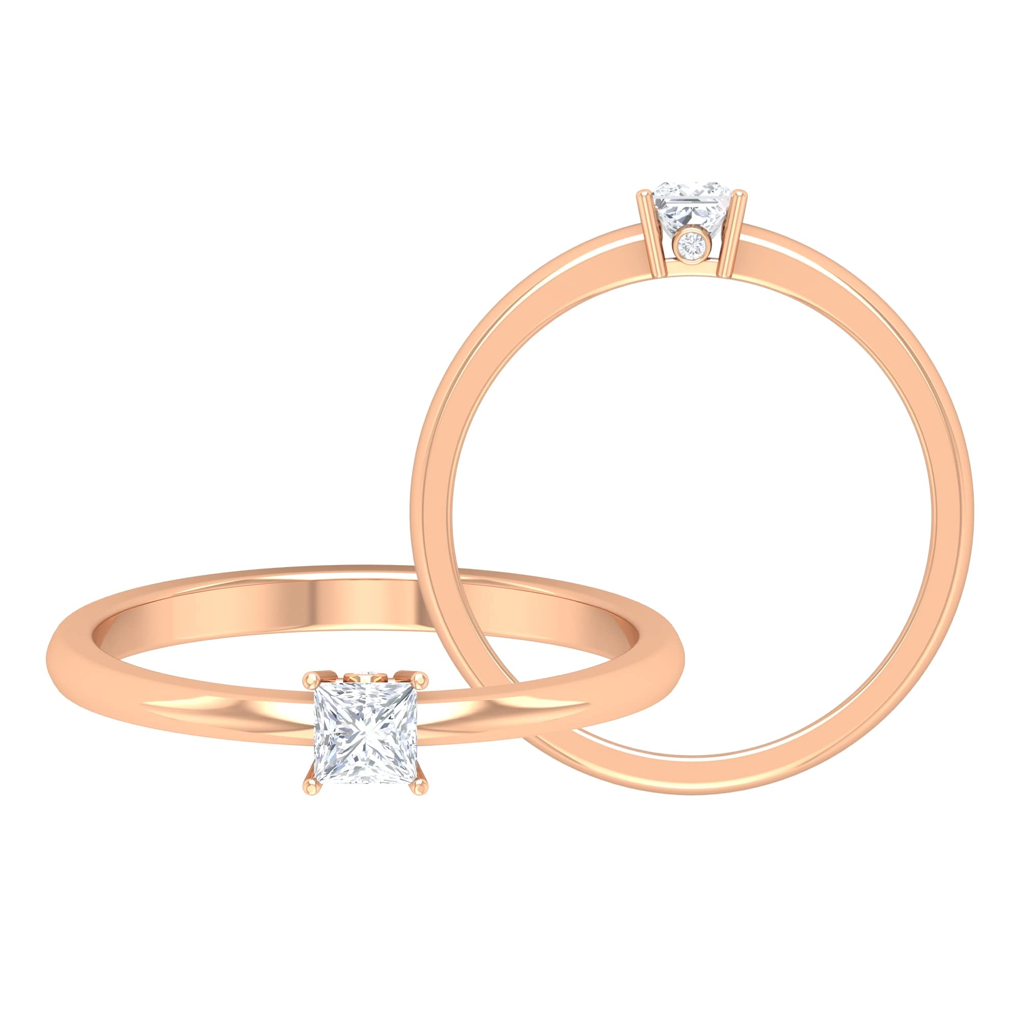 14K Solid Gold Diamond Solitaire Ring for Women - Princess & Round Cut Promise Ring - Elegant Simple Engagement & Wedding Band - Perfect for Proposals, Anniversaries & Special Occasions