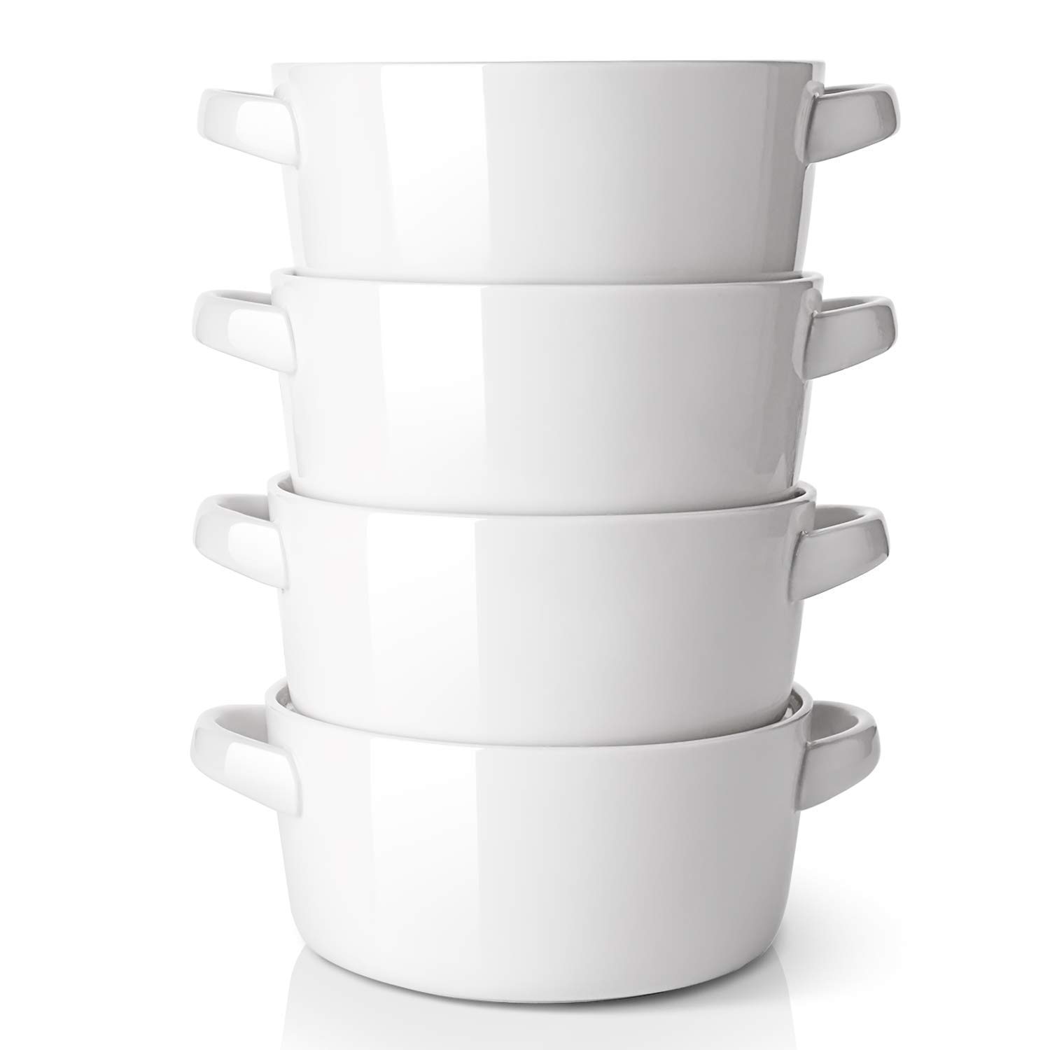 DOWAN 24 oz Soup Bowls with Handles - Set of 4 & 2-Piece Spoon Rest - Ceramic Bowls for Soup, Pasta, Cereal - Perfect for Family Dinners, Restaurants, and Gift Giving