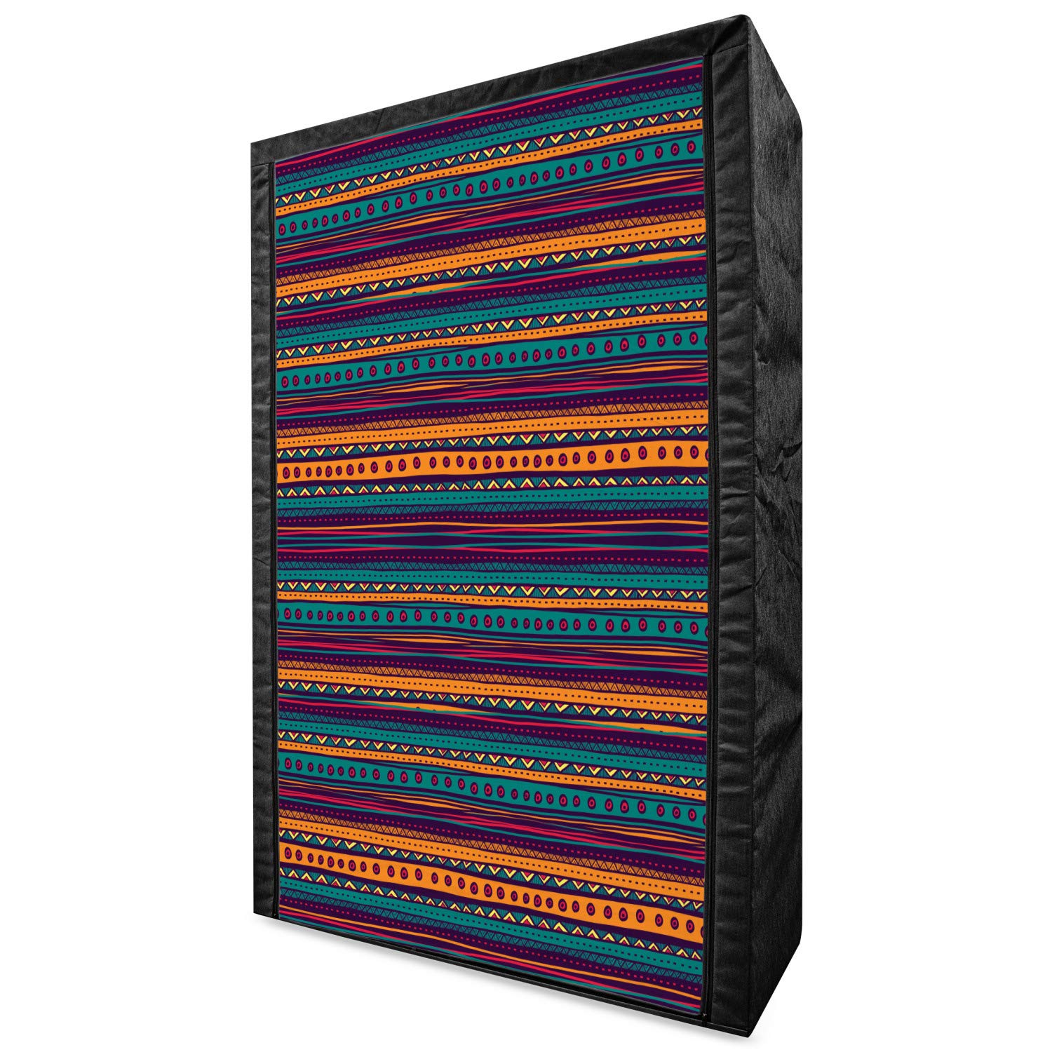 Ambesonne Tribal Portable Fabric Wardrobe - Striped Retro Mexican Folkloric Print Clothing Organizer with Shelves, 42.5 Inch - Teal Plum & Orange - Perfect for Bedroom, Closet & Dorm Storage Organization
