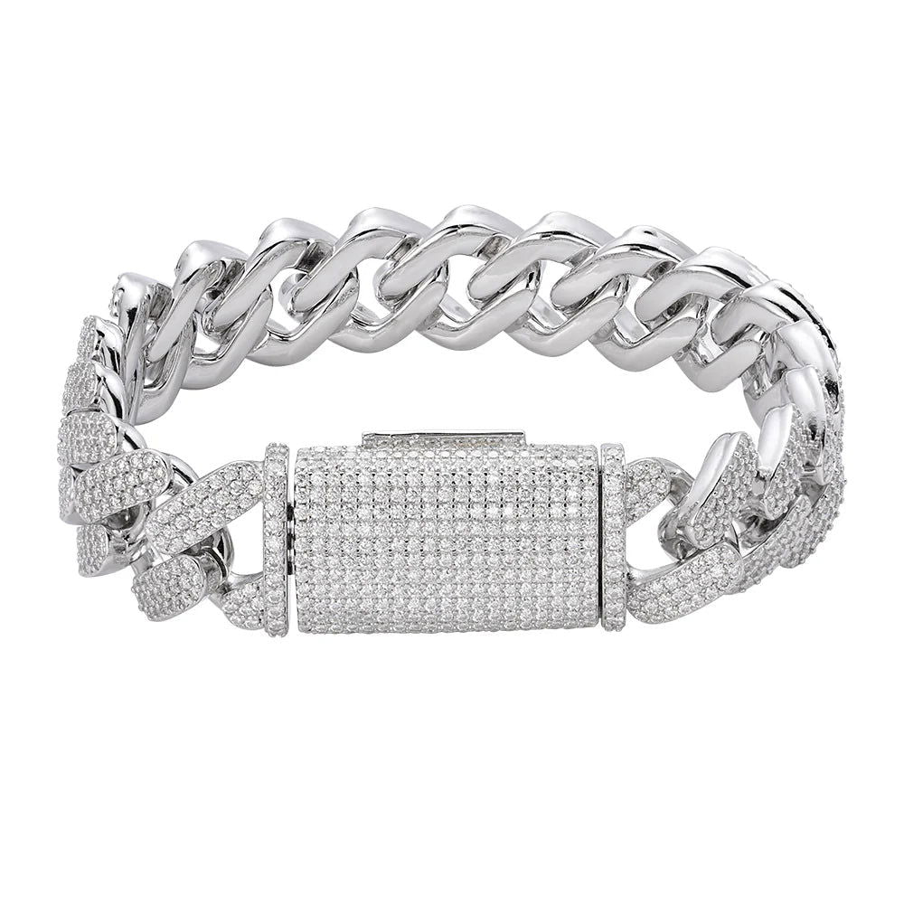 18mm Moissanite Prong Cuban Link Bracelet - 925 Sterling Silver Icy White Custom 8 Inch Jewelry for Men & Women | Wedding, Anniversary, Gift, Party, Everyday Wear