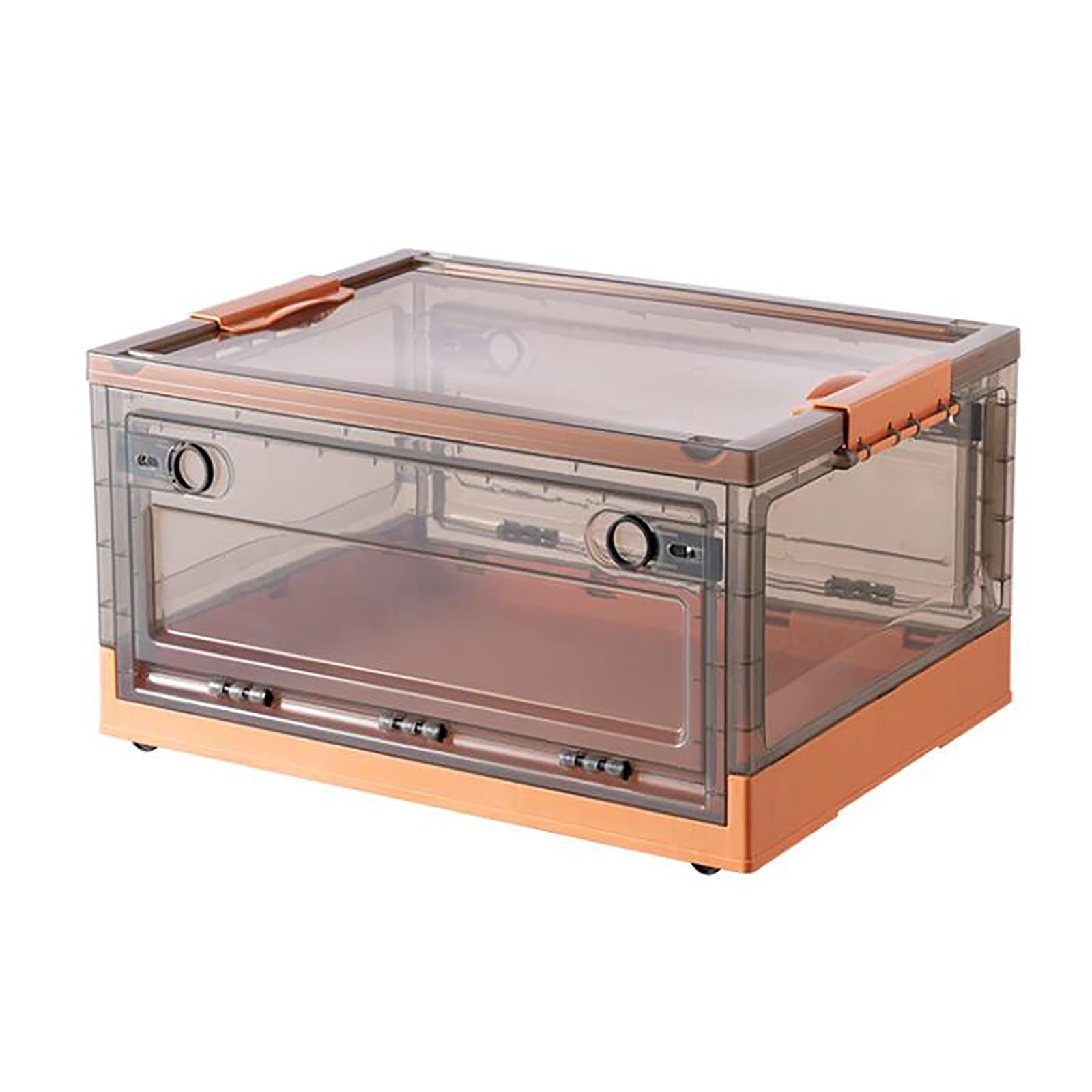 Collapsible Storage Bins with Lids - Clear Folding Stackable Plastic Crates for Home, Garage & Groceries (89L, 23.6x16.7x13.7in) - Space Saving Organizer for Closet, Pantry & Office - Orange