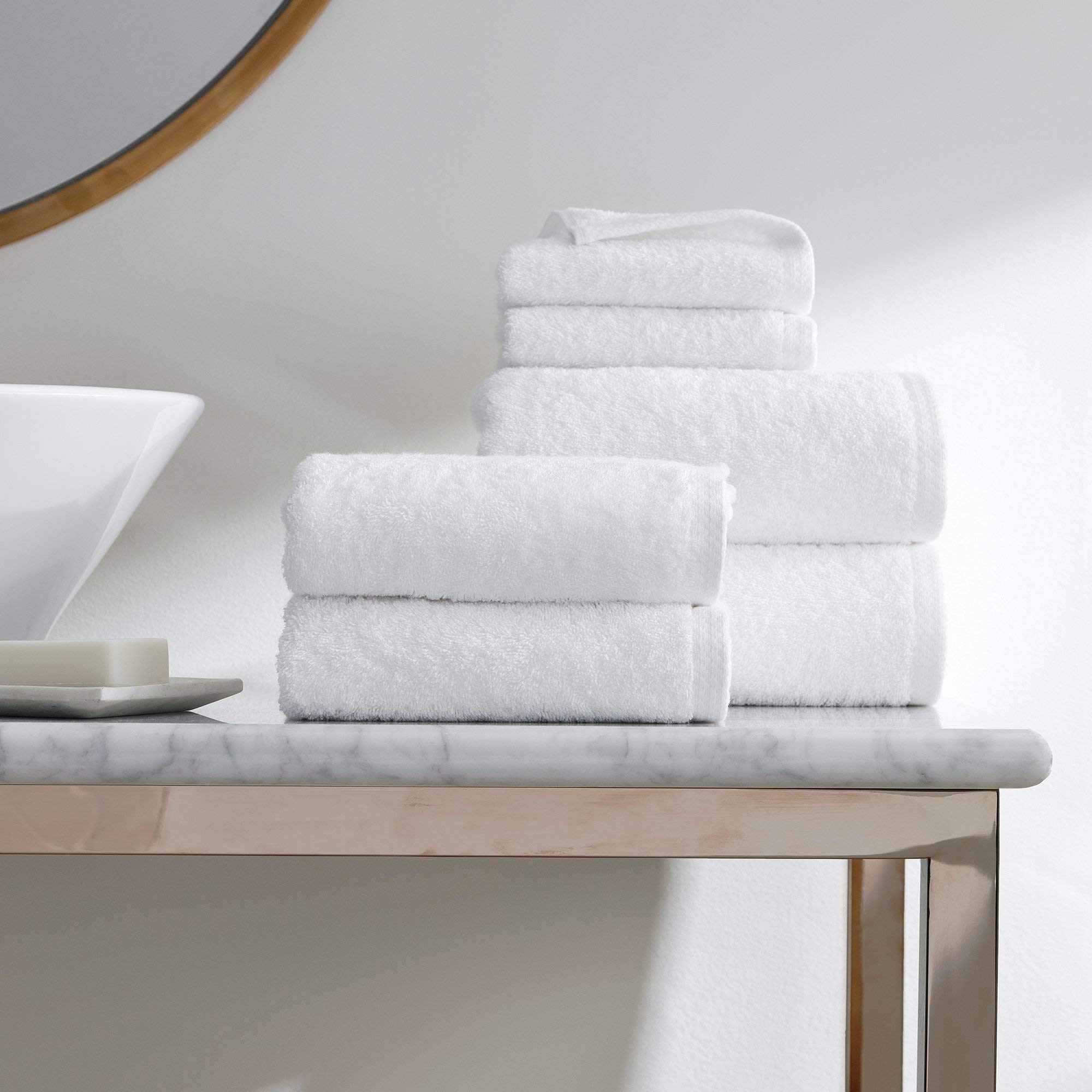 H by Frette Luxury All-White Cotton Bath Bundle - 2 Wash Cloths, 2 Hand Towels & 2 Bath Towels | Soft 100% Cotton Linens for Spa, Hotel & Home Bathroom Comfort