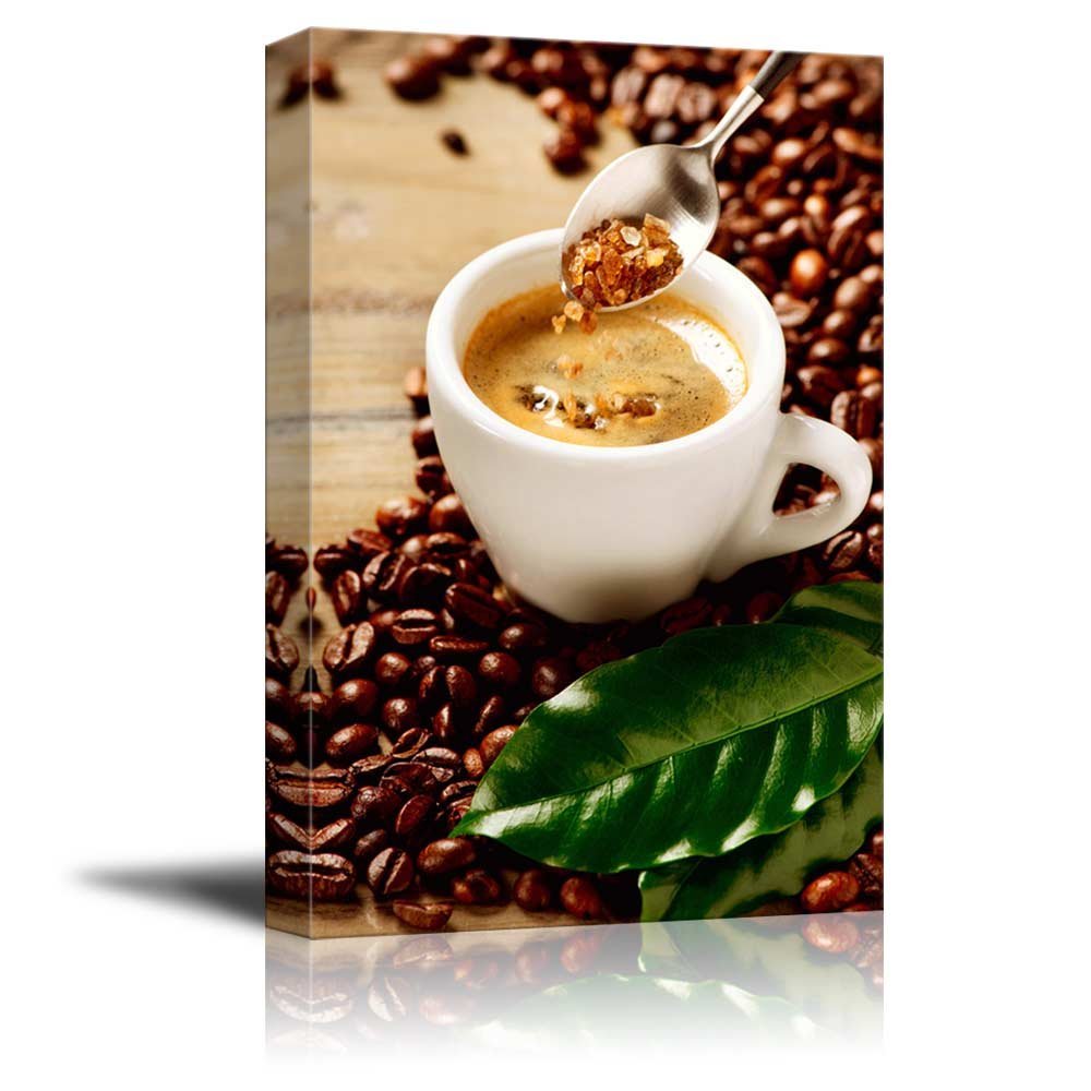 Premium Canvas Wall Art - Modern Espresso Coffee & Beans with Brown Sugar Print | Stretched Gallery Wrap Ready to Hang - 32x48 Inches - Perfect for Kitchen, Cafe & Home Decor