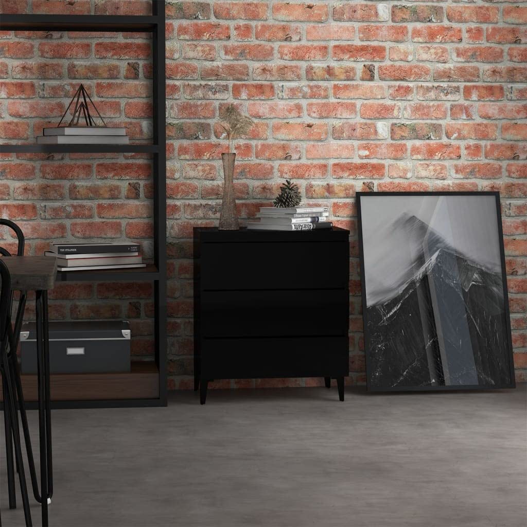 Modern Wooden Buffet Serving Cabinet with 3 Drawers - High Gloss Black Kitchen Sideboard, Sofa Table & Entryway Storage Cabinet with Sturdy Metal Base | Perfect for Dining Room, Living Room & Hallway Organization