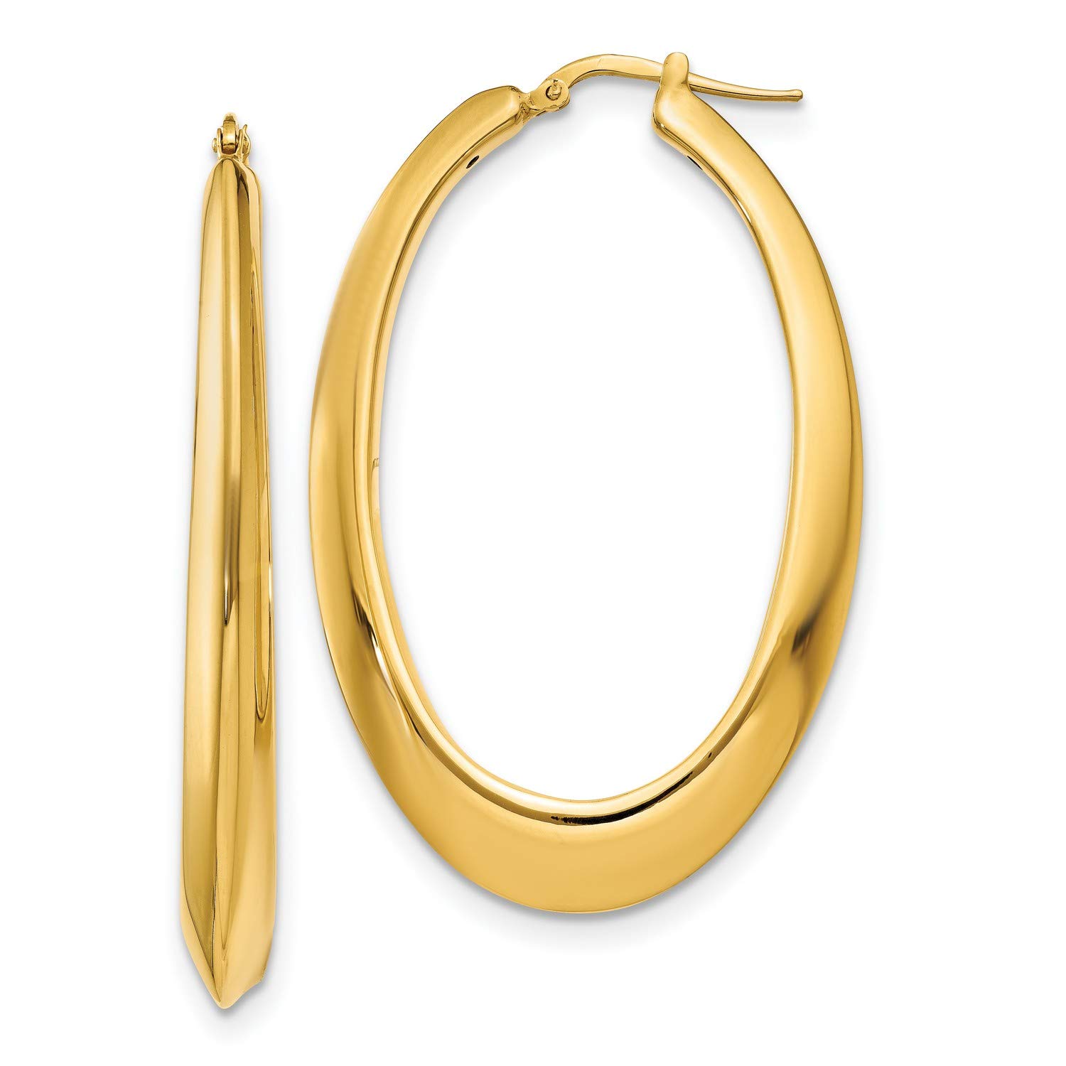 14K Yellow Gold Polished Hoop Earrings for Women - 54x35mm Medium Size - Classic Circle Huggie Earrings for Everyday Wear, Parties & Gifts