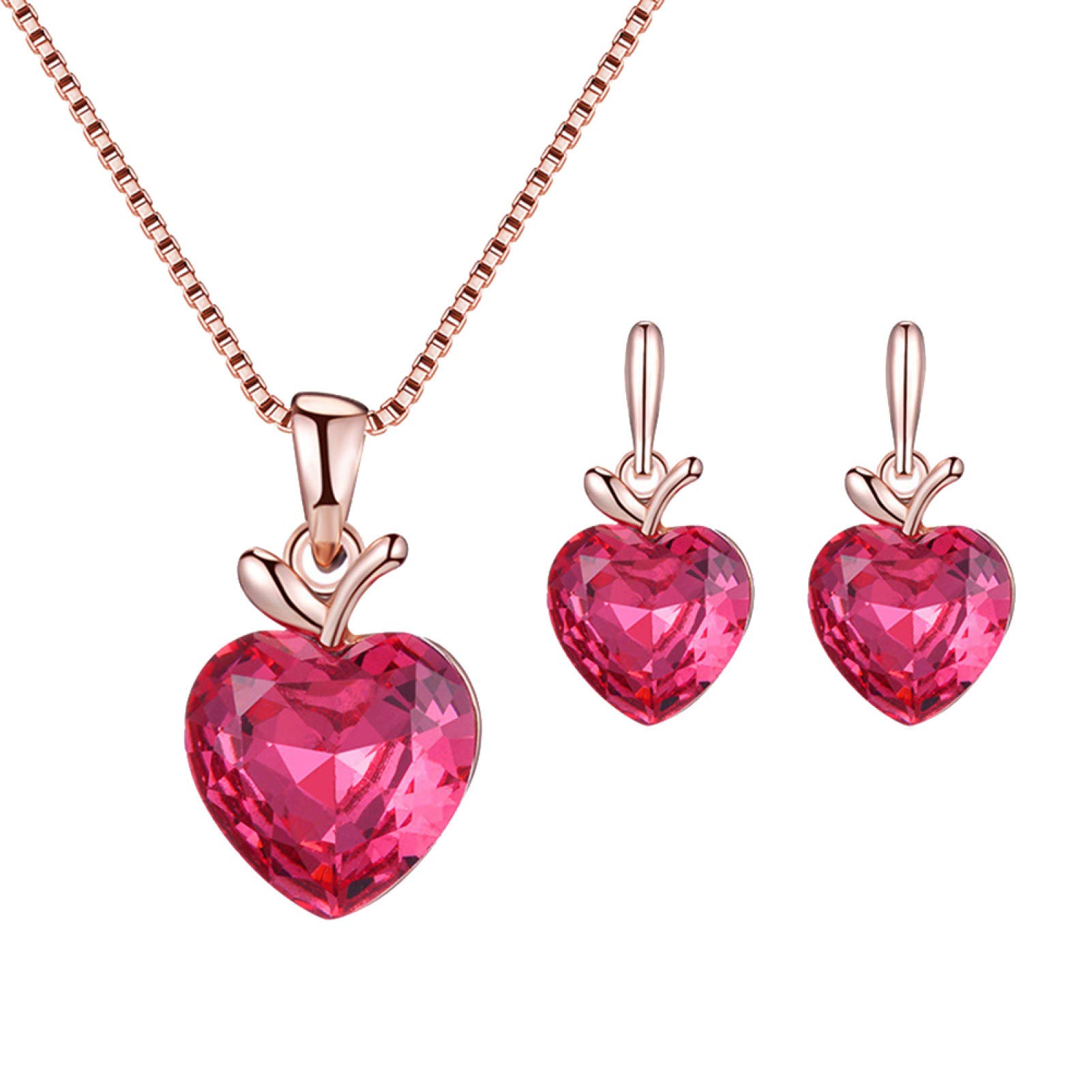 Elegant Women's Jewelry Set - Heart Shaped Rhinestone Necklace, Dangle Earrings & Bracelet for Dinner, Wedding & Anniversary Gifts | Perfect for Date Nights, Bridal Showers & Special Occasions