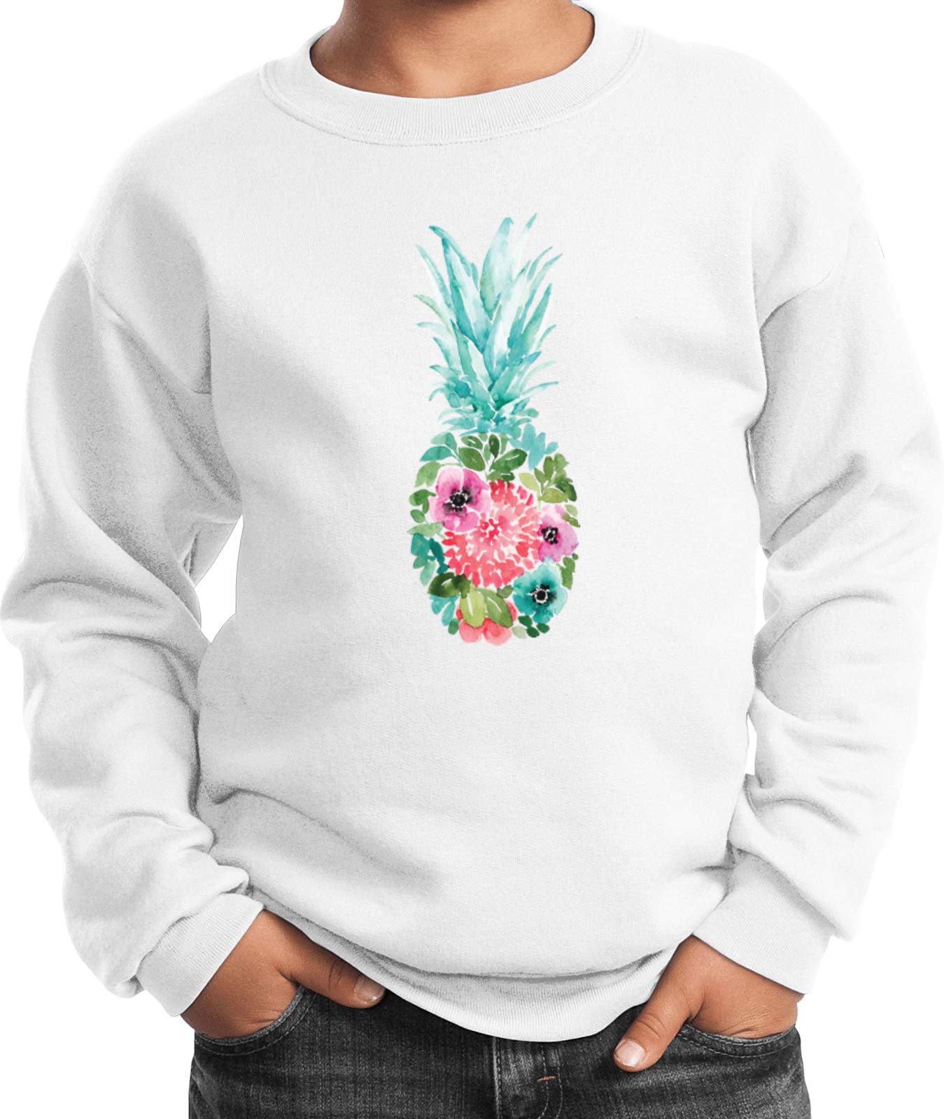 Floral Pineapple Kids Sweatshirt - Cute Tropical Print Pullover for Boys & Girls - Soft Cotton Hoodie for Playdates, Beach Trips & Family Vacations