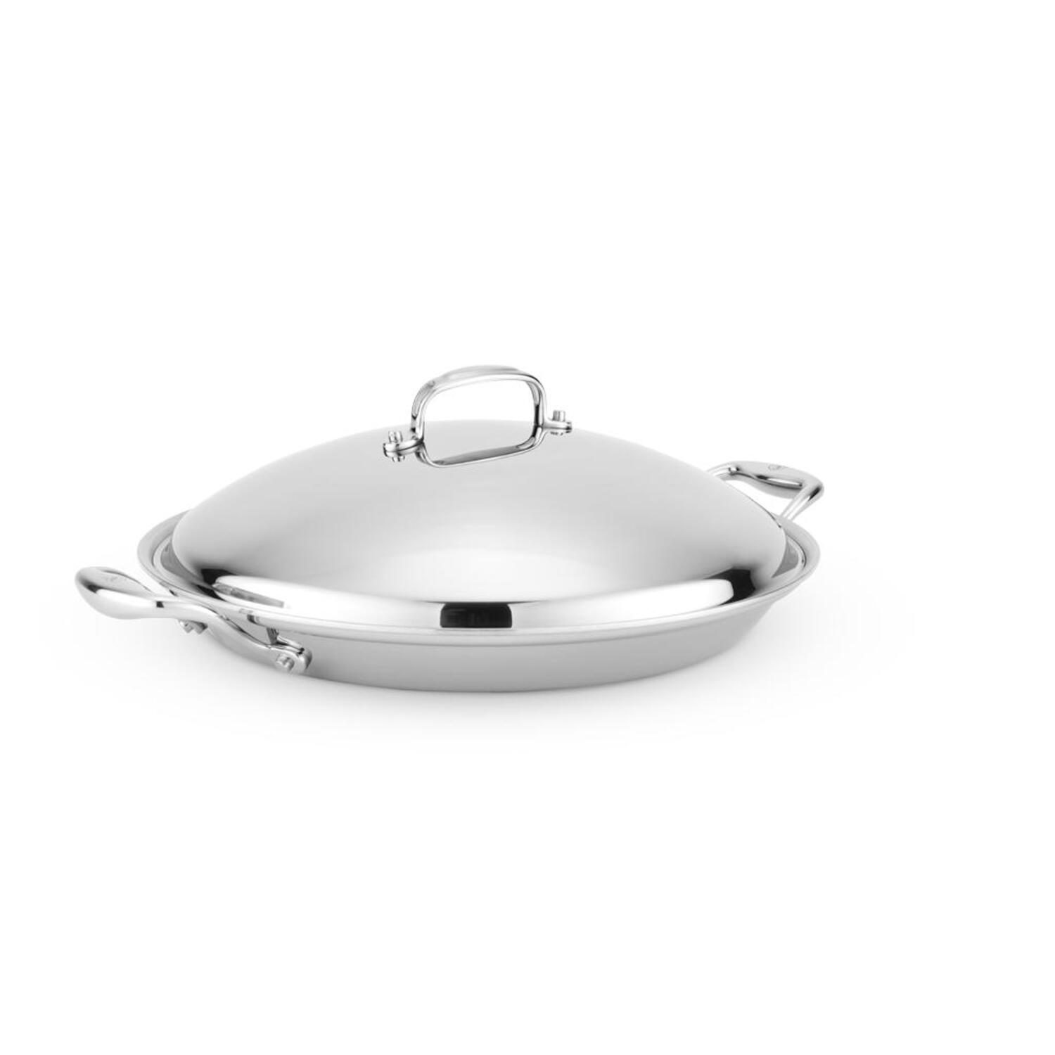 Premium Titanium Series 13.5 Inch Paella Pan with Glass Lid - Professional Spanish Cooking Pan for Seafood, Rice Dishes & Family Gatherings